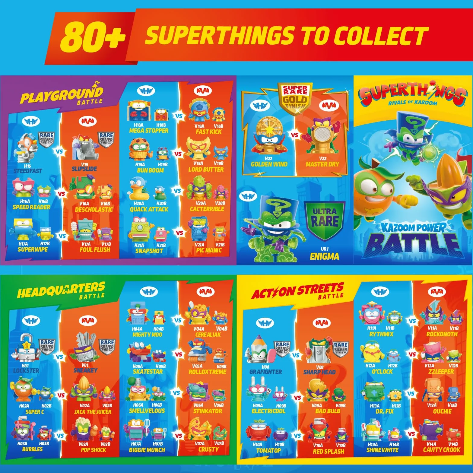 SUPERTHINGS KAZOOM POWER Battle – 10 Pack. Zawartość: 10 Superthingsów (1 niespodzianka i 1 kapitan w złotym kolorze). Zestaw 1 /2