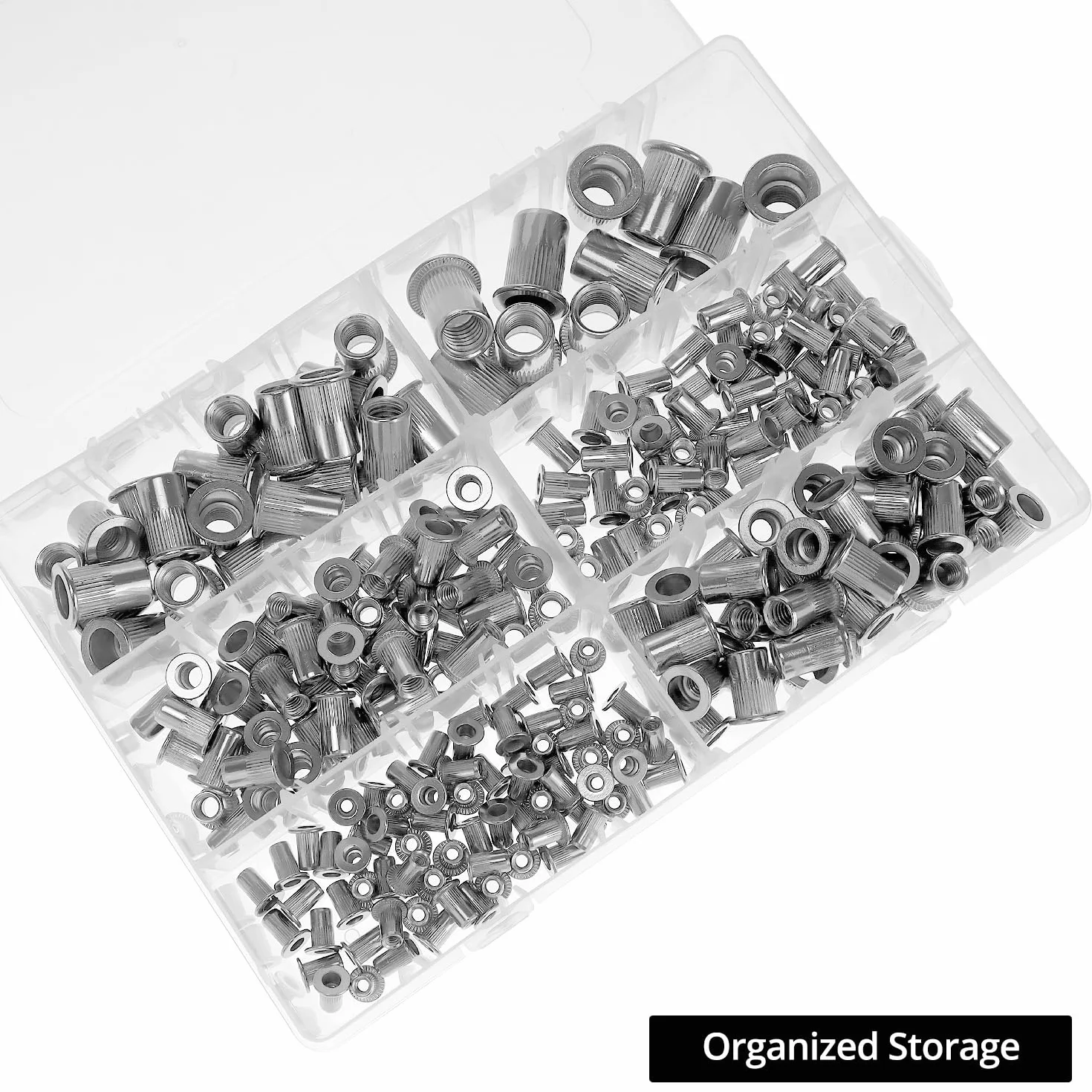 QWORK® 250 sztuk nitonakrętek ze stali nierdzewnej 304, zestaw 6 rozmiarów, M3, M4, M5, M6, M8, M10