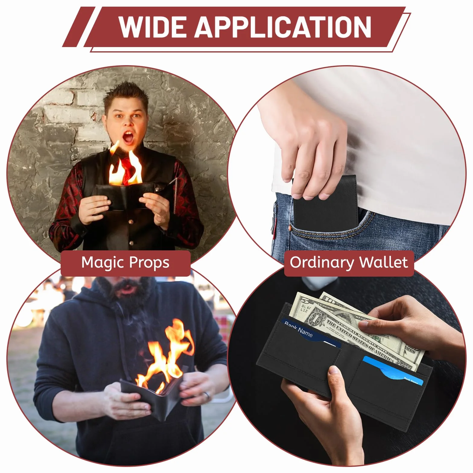 Klein Magic Flame Wallet, Magic Fire Wallet Tricks Prop, Magiczny portfel płomienia