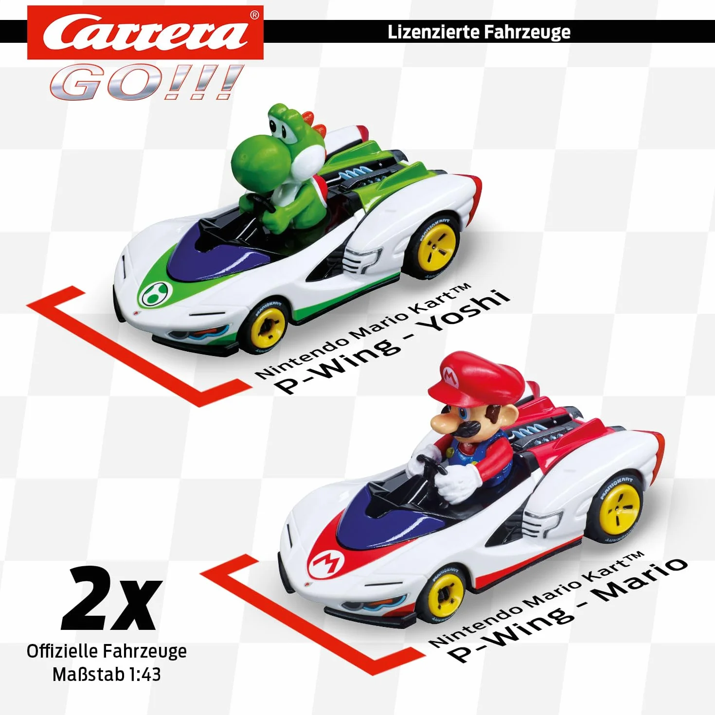 Carrera Go!!! Mario Kart™ - P-Wing zestaw torów wyścigowych z Mario i Yoshi | 2 automaty z 2 regulatorami ręcznymi z przyciskiem turbo | pełen akcji odcinek 4,9 m wraz z loopingiem, licznikiem okrążeń