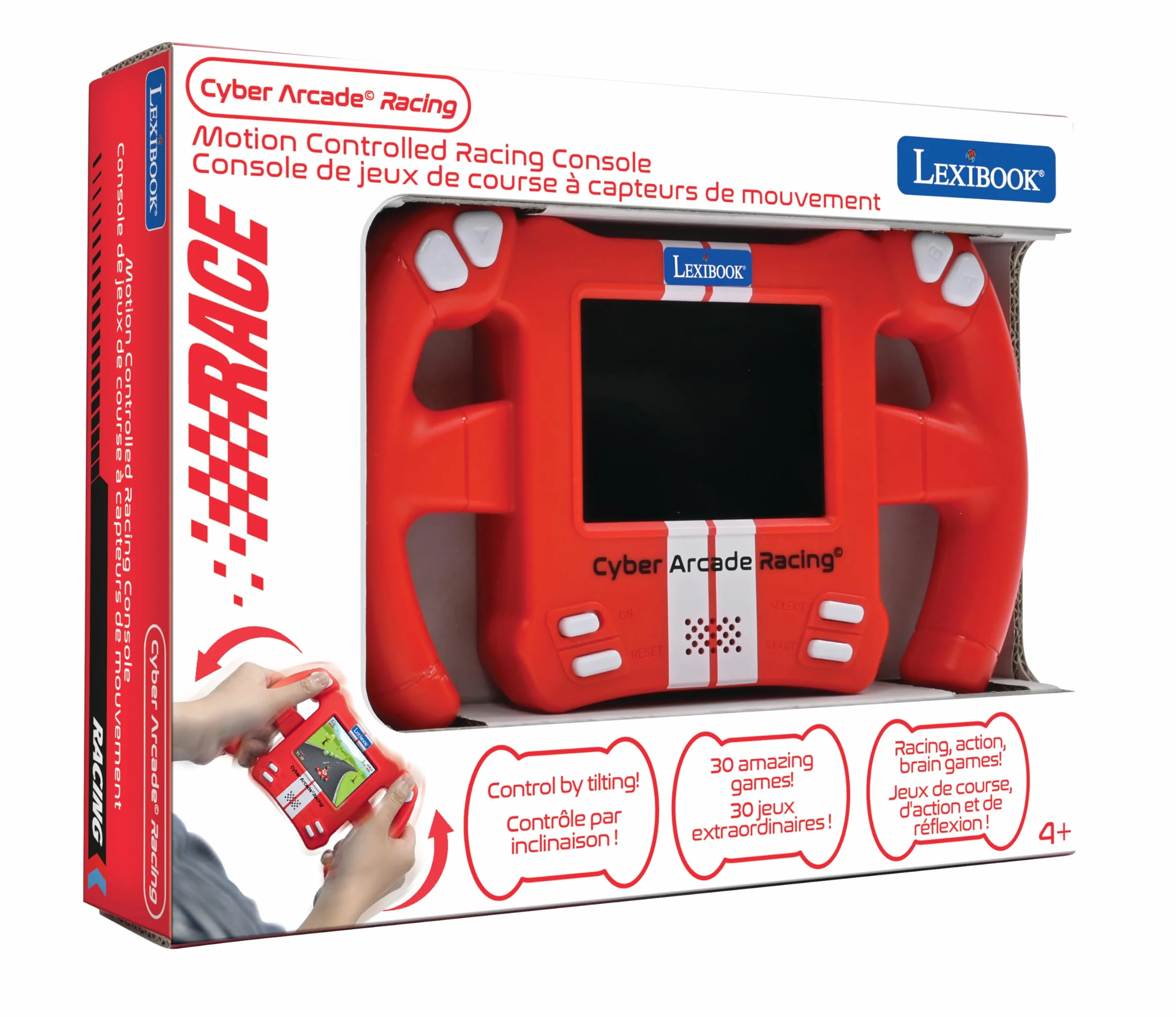 Lexibook, Cyber Arcade Racing, Konsola Wyścigowa Sterowana Ruchem, 30 Gier Wyścigowych, Akcji i Logicznych, Sterowanie przez Przechylanie, Czerwona, JL3150