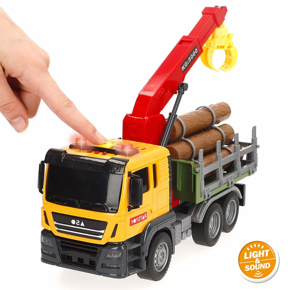 ColorBaby Speed & Go Dźwig zabawka z dźwigiem i światłami i dźwiękami, wysuwane ramię, tarcie, interaktywny, system cierny, skala 1:14, samochody dla dzieci od 3 lat (39064)