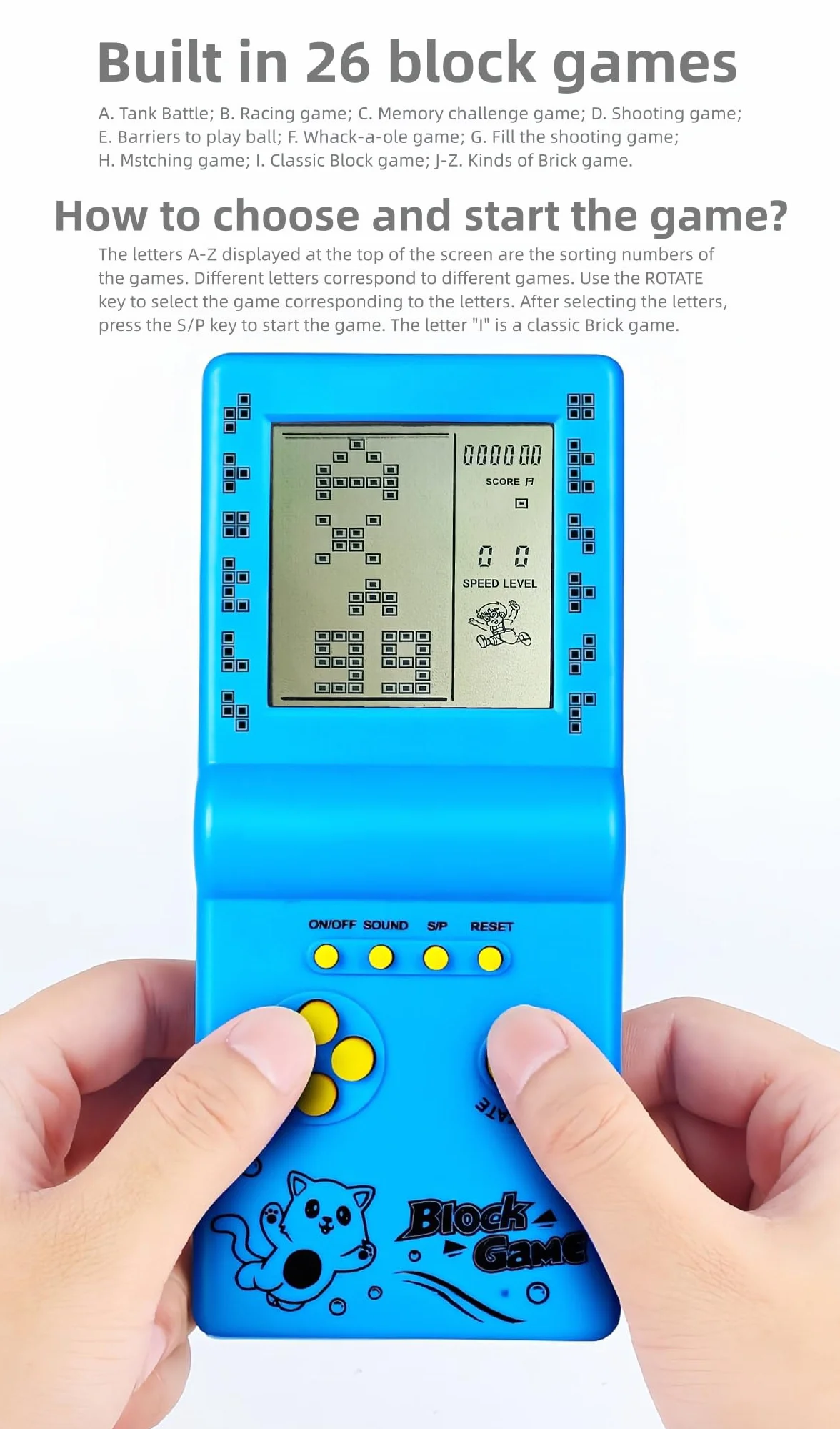 Retro Classic Block Konsola do gier Wiele gier Regulowany poziom/prędkość Ręczna przenośna konsola Brick Game/Racing/Tank Battle Gra logiczna Zabawki elektroniczne Dzieci/przyjaciele (różowy)