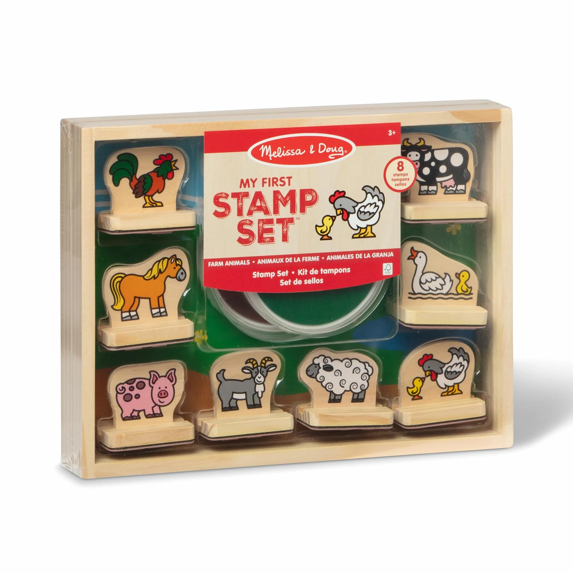 Melissa & Doug My First Wooden Stamp Set Farm Animals Drewnianych Pieczątek 8 sztuk Wielokolorowy