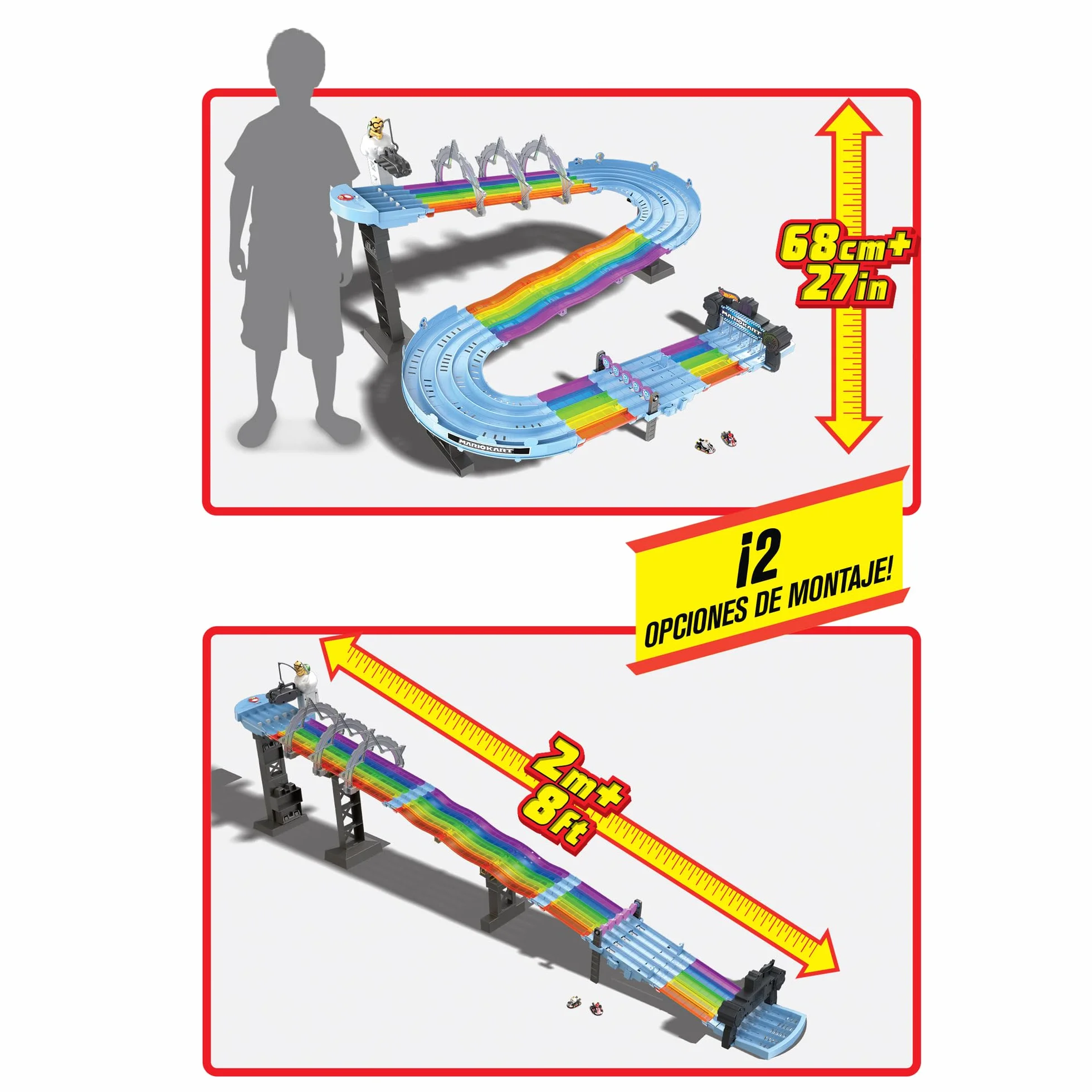 Hot Wheels Tor Wyścigowy Mario Kart Rainbow Boulevard 2,5m 2 pojazdy 1:64