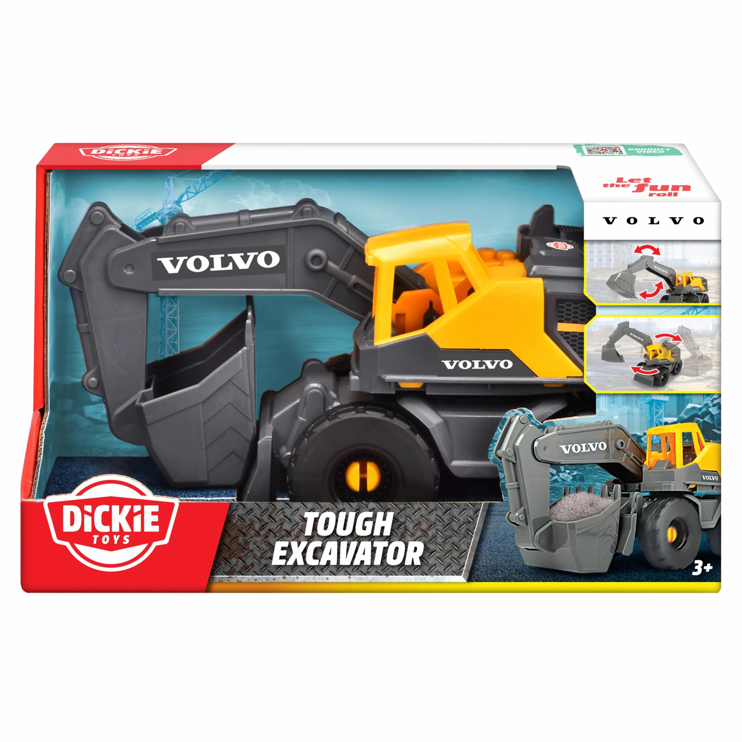 Dickie Toys - Volvo Bagger Tough Excavator (26 cm) - zabawkowa koparka łopatkowa dla dzieci od 3 lat z wolnym biegiem, ruchomym ramieniem i szuflą, nadaje się jako zabawka do piasku