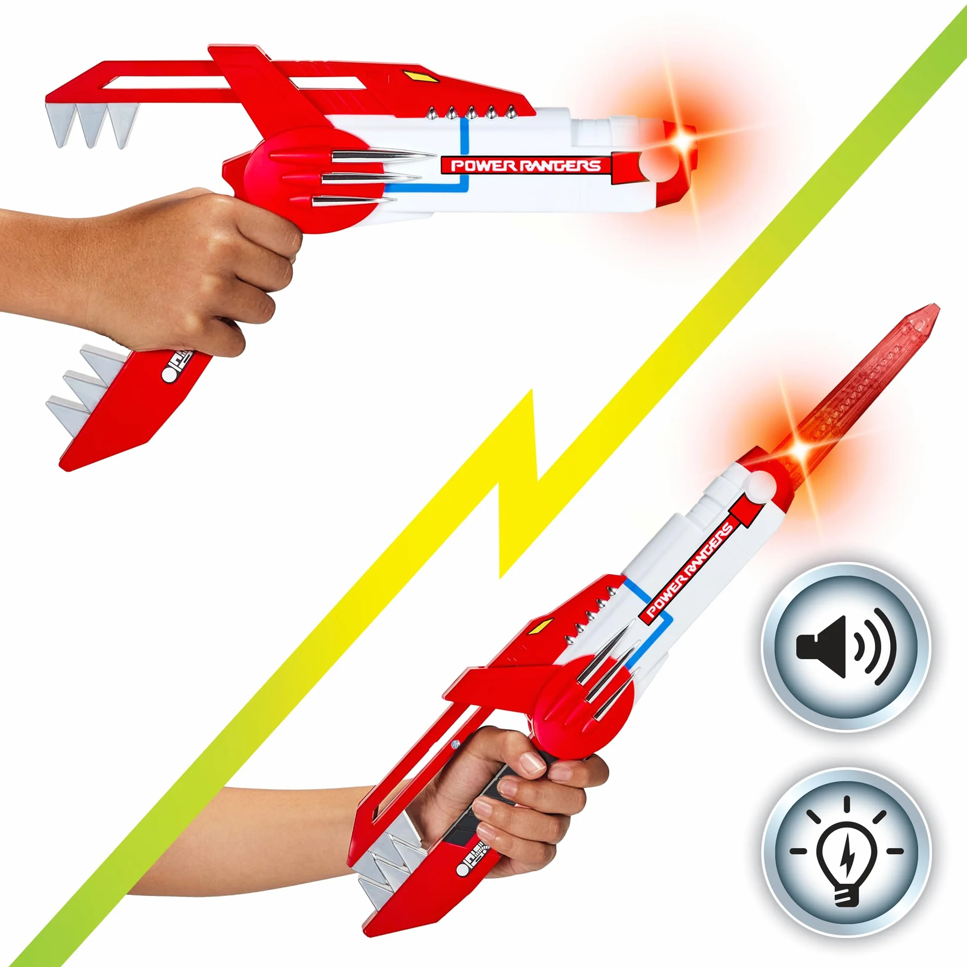 Power Rangers - Broń kostiumowa 2 w 1, elektroniczny blaster, funkcje dźwięku i światła, dla dzieci od 4 lat, PWG11