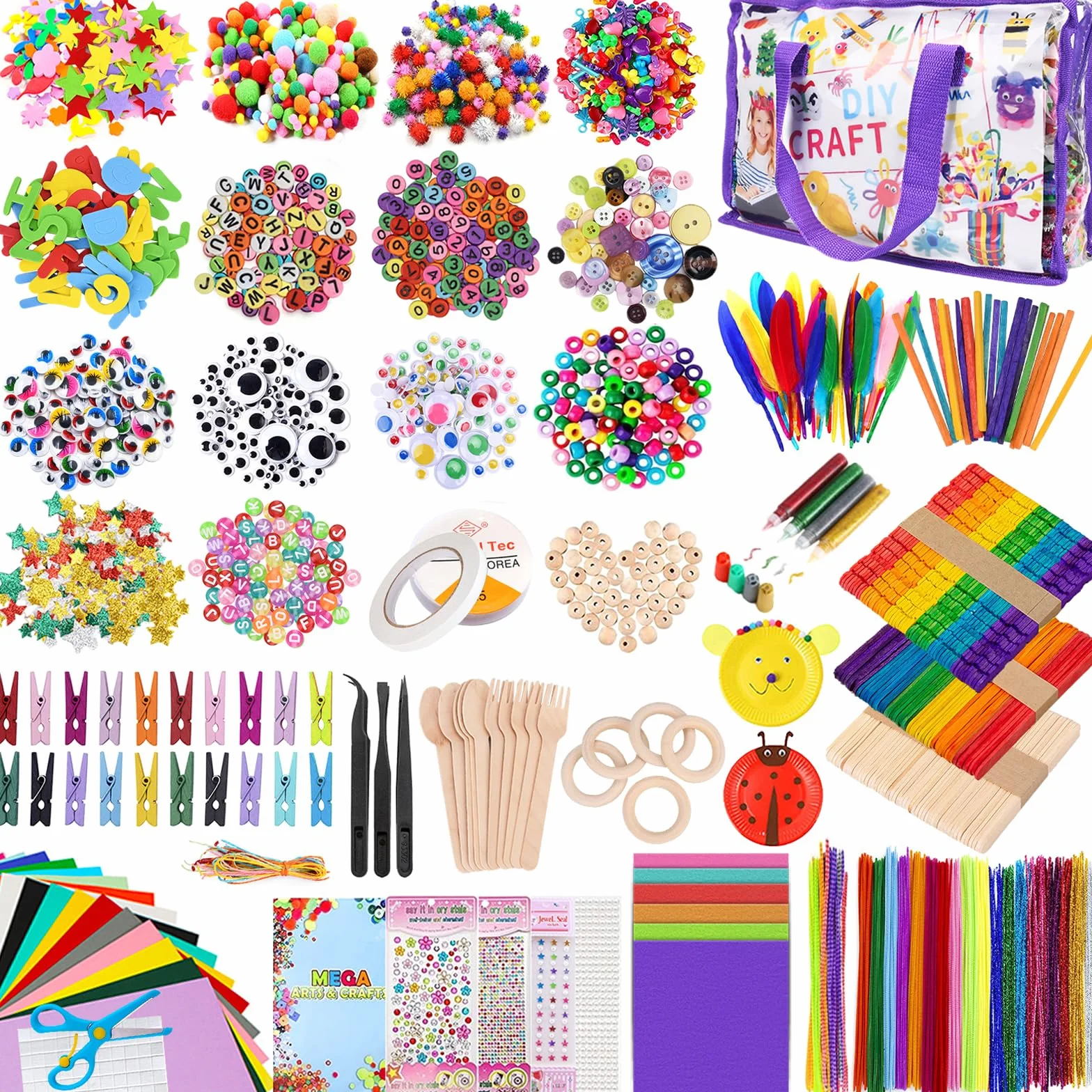 TAVADA Zestaw do Majsterkowania dla Dzieci, 3000 Sztuk, Scrapbookingu, Zestaw do Czyszczenia Fajek, Pomponów, Pióra, Cekiny