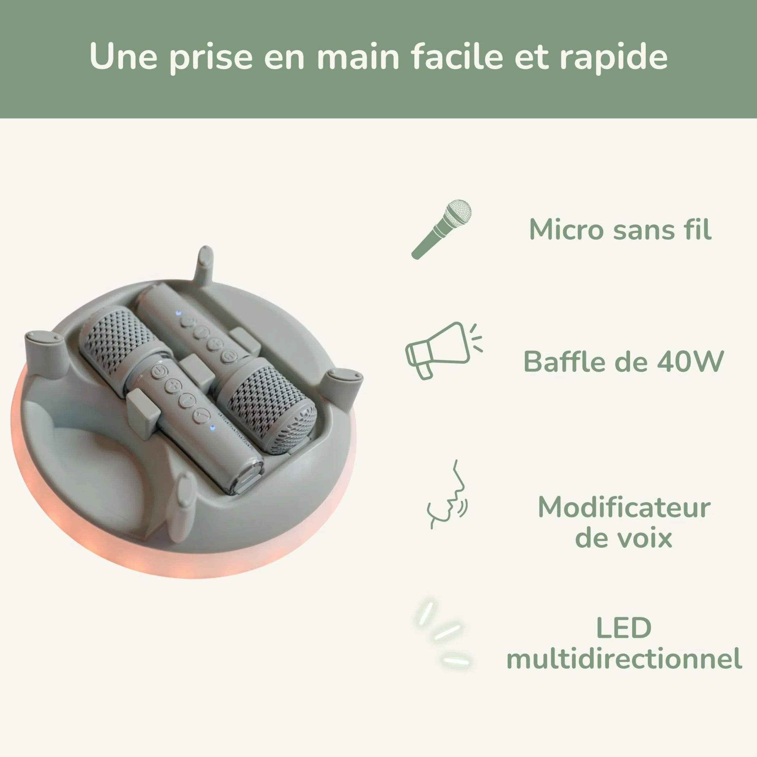 KIDYWOLF KIDYKARAOKE Przenośny głośnik do karaoke dla dzieci z 2 bezprzewodowymi mikrofonami i efektami świetlnymi - zabawny i świąteczny głośnik Bluetooth 40 W na rodzinne wieczory