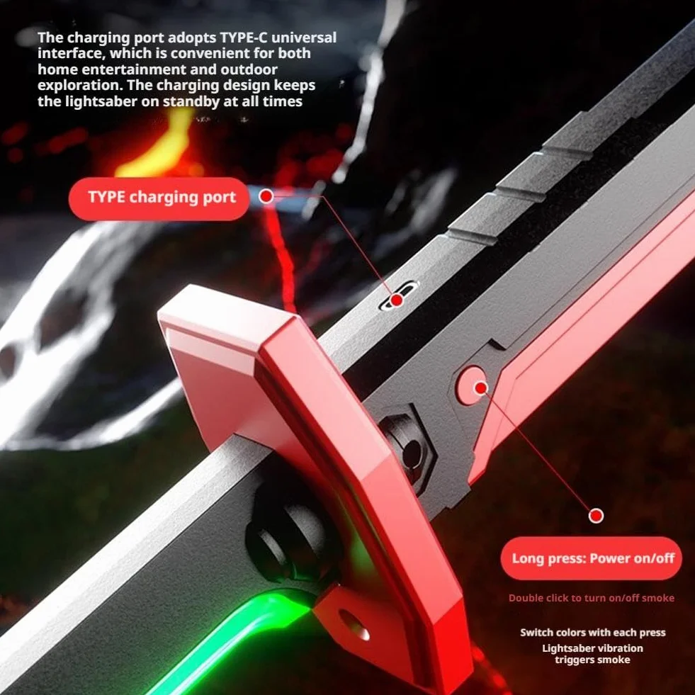 Sparkblade Sword with Sparks,LED Light Up Prop w/Mist Fog Effect,Glowing Cosplay Toys， Rechargeable, Flints Included(Red)