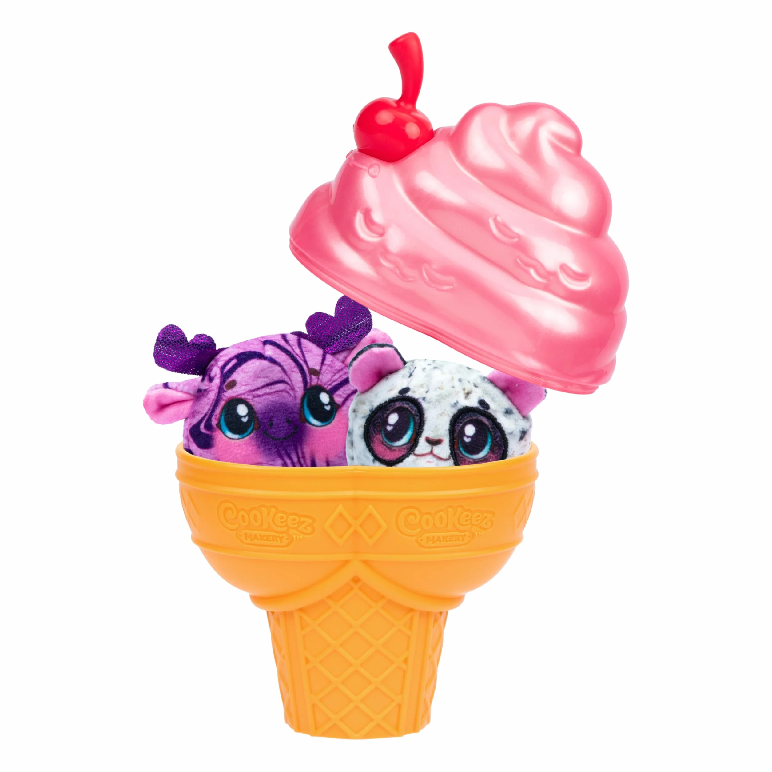 Cookeez Makery Yum Yumz Twin Pack, pełen zabawy i pełen mniamu! Dodaj składniki i odkryj 2 super urocze pachnące pluszowe zwierzaki w rożku do lodów, które możesz spersonalizować, ponad 30 do zebrania