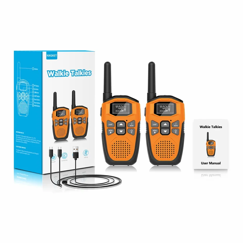 Walkie Talkie dla dorosłych Dzieci dalekiego zasięgu, 2 sztuki radiotelefonu NXGKET z wbudowanymi bateriami, zabawki dla dzieci w wieku 3–12 lat, 16-kanałowy kabel USB typu C VOX na kemping