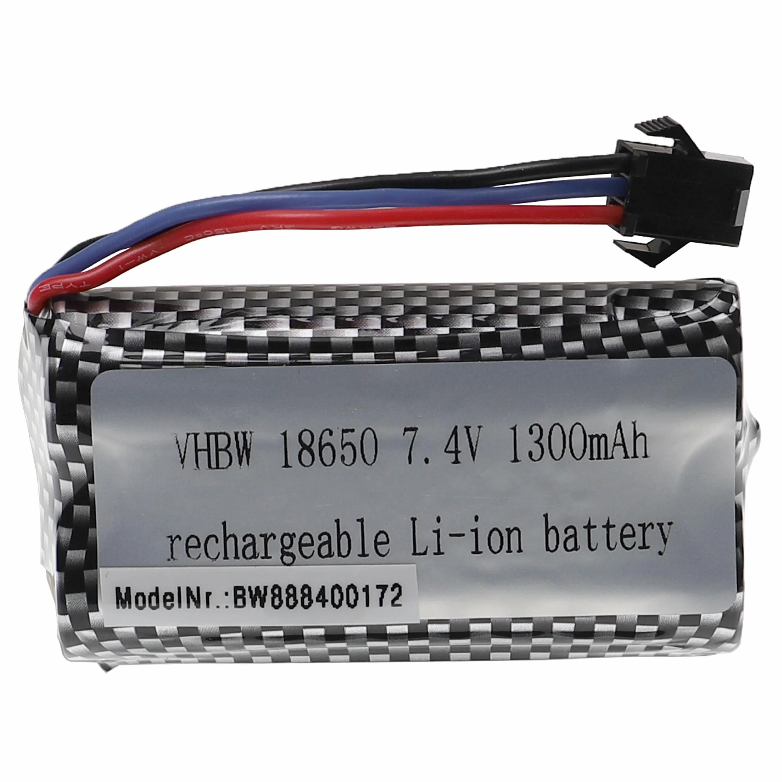 vhbw Akumulator kompatybilny z SM-3P Jack (m) do modelowania np. Samochód wyścigowy, samolot (1300mAh, 7,4 V, Li-Ion, 69 x 37 x 19 mm)