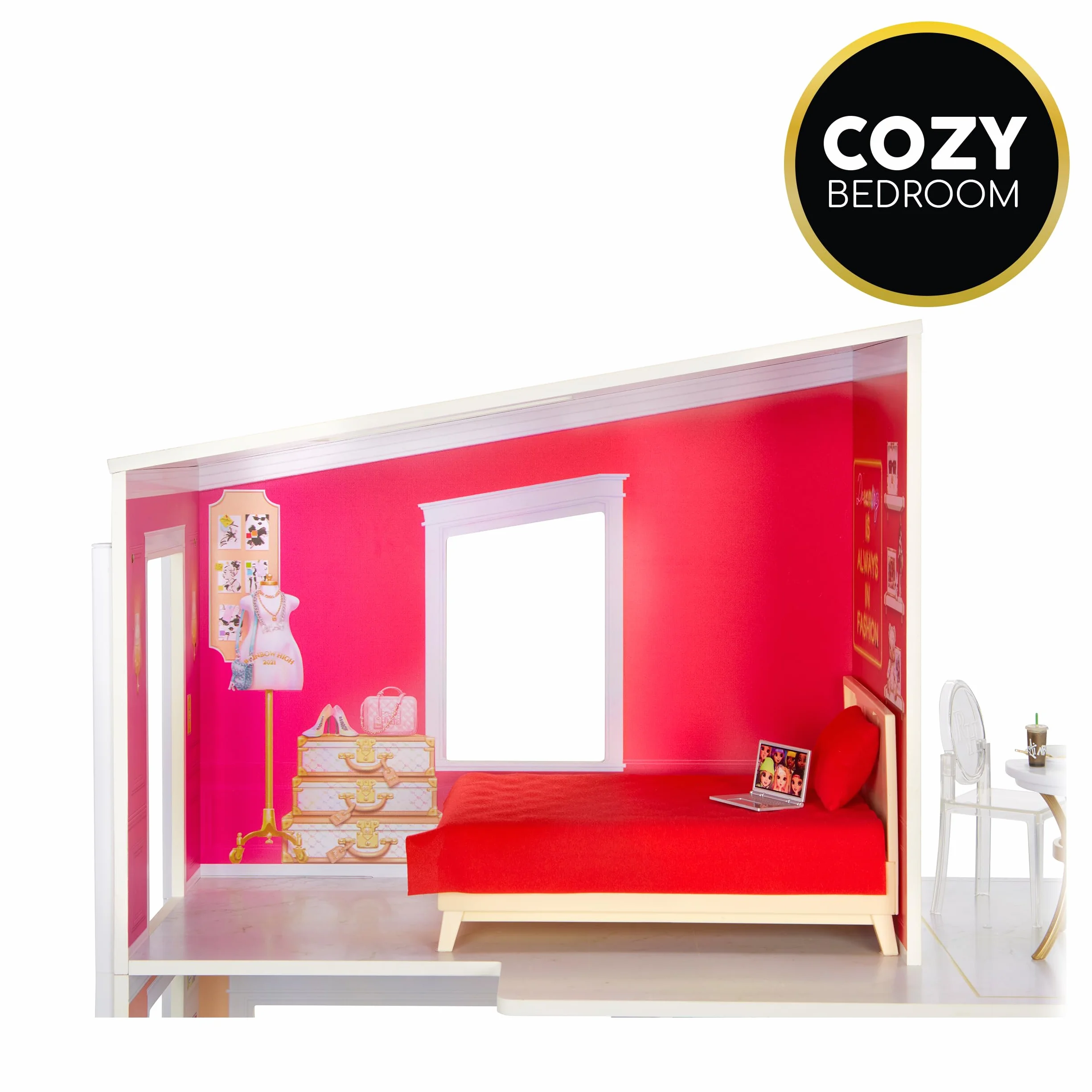 Rainbow High Townhouse - 3-Piętrowy Drewniany Domek dla Lalek z 5 Kolorowymi Pokojami i Patio na Dachu - w Pełni Umeblowany Dom Mody z Windą i Akcesoriami do Zabawy - dla Dzieci od 4 do 12 Lat