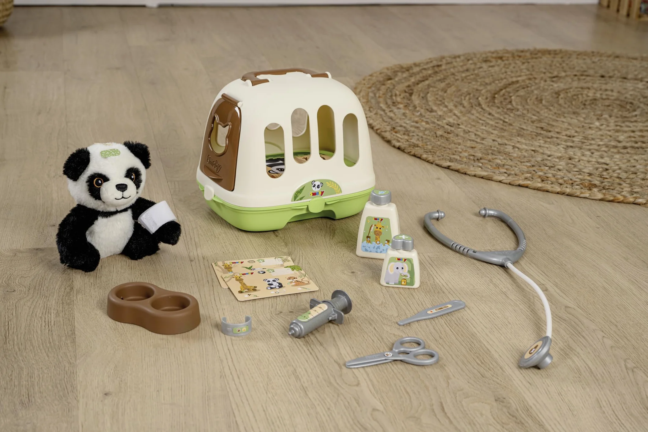 Smoby - 2 w 1 walizeczka weterynaryjna - klatka transportowa - w zestawie pluszowa panda - liczne akcesoria - łatwy transport - od 3 lat - wyprodukowano we Francji