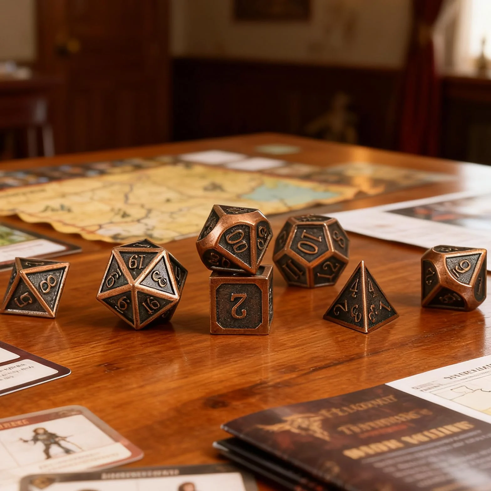 GWHOLE 7 sztuk wielościennych kostek metalowych do DND RPG MTG, antyczna miedź