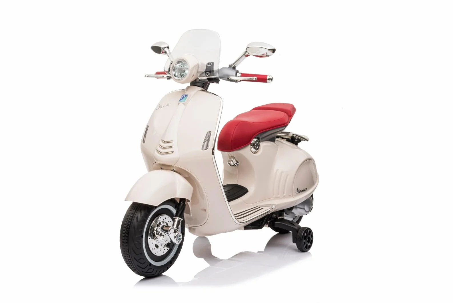 Jeździk skuter dla dzieci Vespa, pojazd od 3 lat, silnik 2x30W, biały