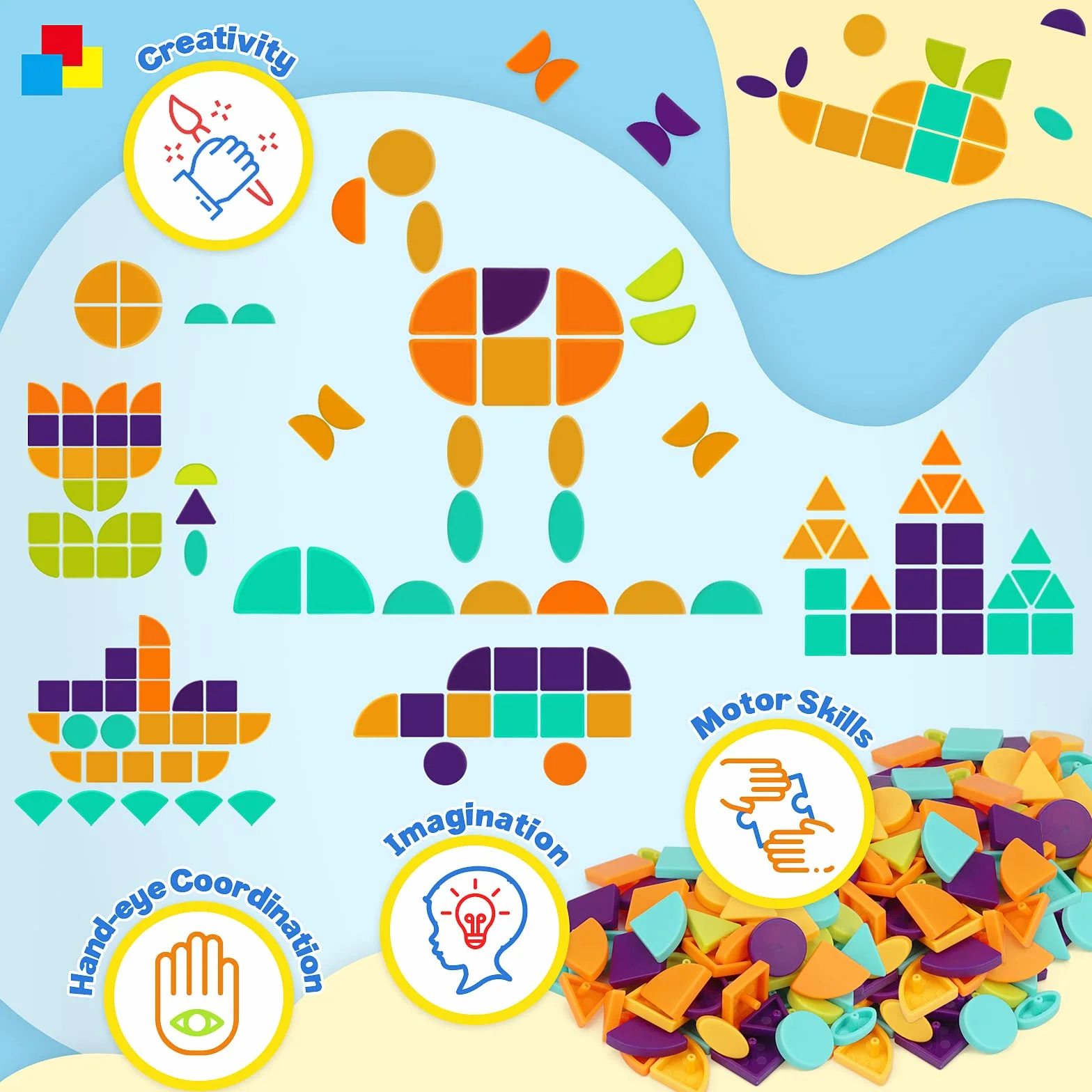 MOONTOY Tablica do malowania dla dzieci od 2 lat, 2 w 1, magnetyczna tablica magiczna Tangram, zestaw bloków magnetycznych, tablica do rysowania, prezent dla dzieci od 3, 4, 5 lat, dla dziewczynek i