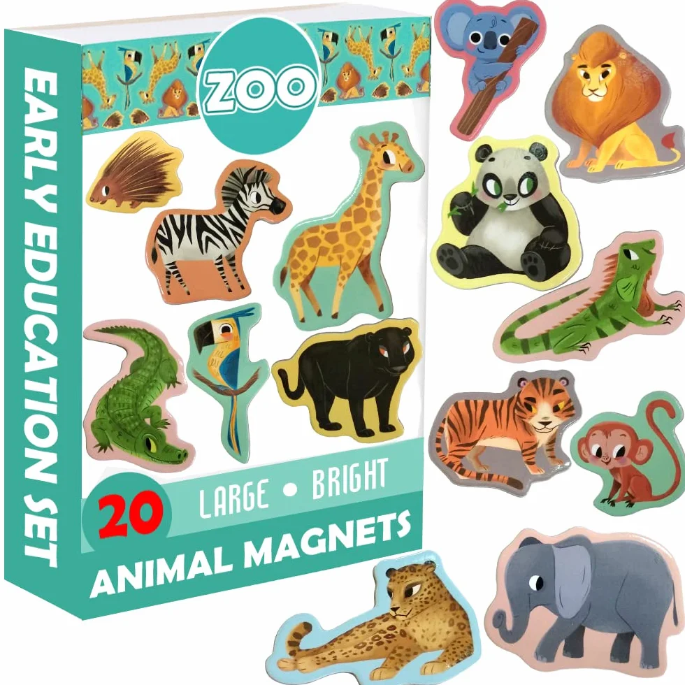 Magnesy na lodówkę dla dzieci MAGDUM Zoo magnesy ze zwierzętami – 20 dużych magnesów na lodówkę dla małych dzieci – magnetyczne magnesy na zwierzęta – zabawki magnetyczne dla maluchów