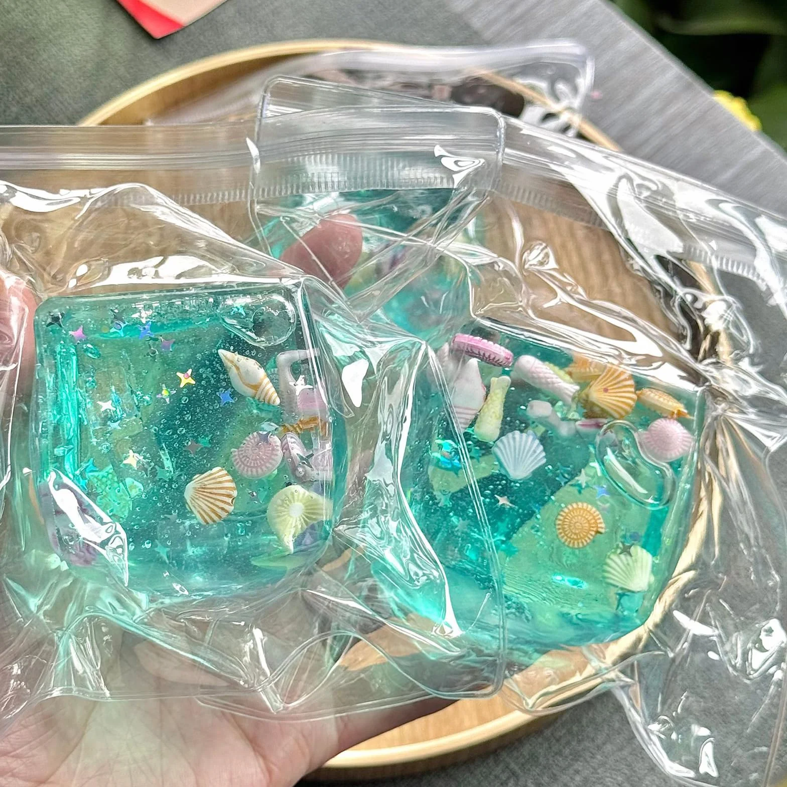 Kostki lodu Squishies oceaniczne muszle, zabawki sensoryczne, powolny wzrost, relaksujące stres, elastyczne piłki do ściskania, brokatowe muszle, zabawki Fidget