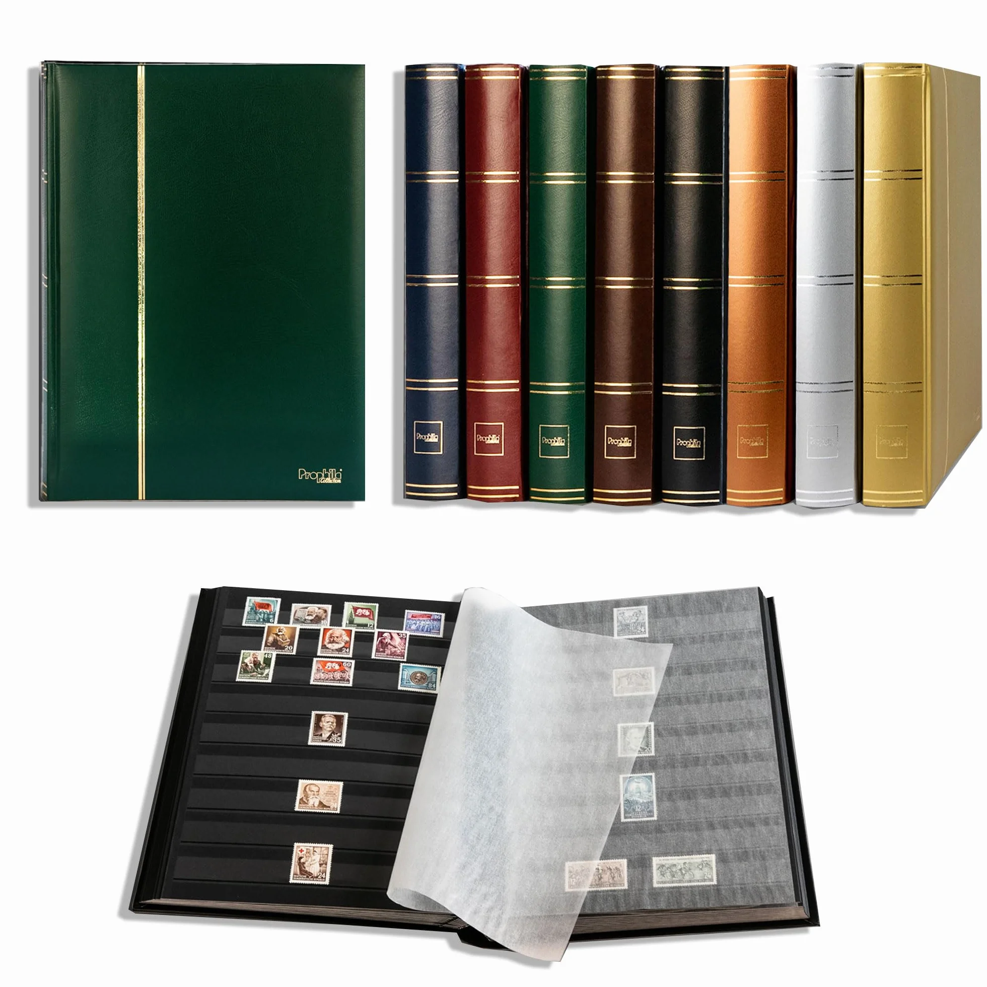 Prophila Latarnia morska Stockbook album na pieczątki 60 czarnych stron zielona okładka