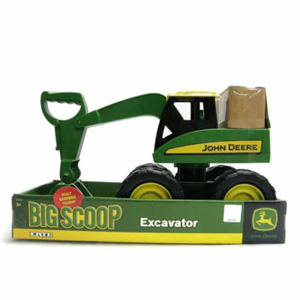 Traktor zabawkowy John Deere Big Scoop w kolorze zielonym, stabilna i wytrzymała zabawka dla dzieci koparka z tworzywa sztucznego do piaskownicy, do zabawy i zbierania, od 3 lat, dla dzieci samochody, zabawka dla chłopców
