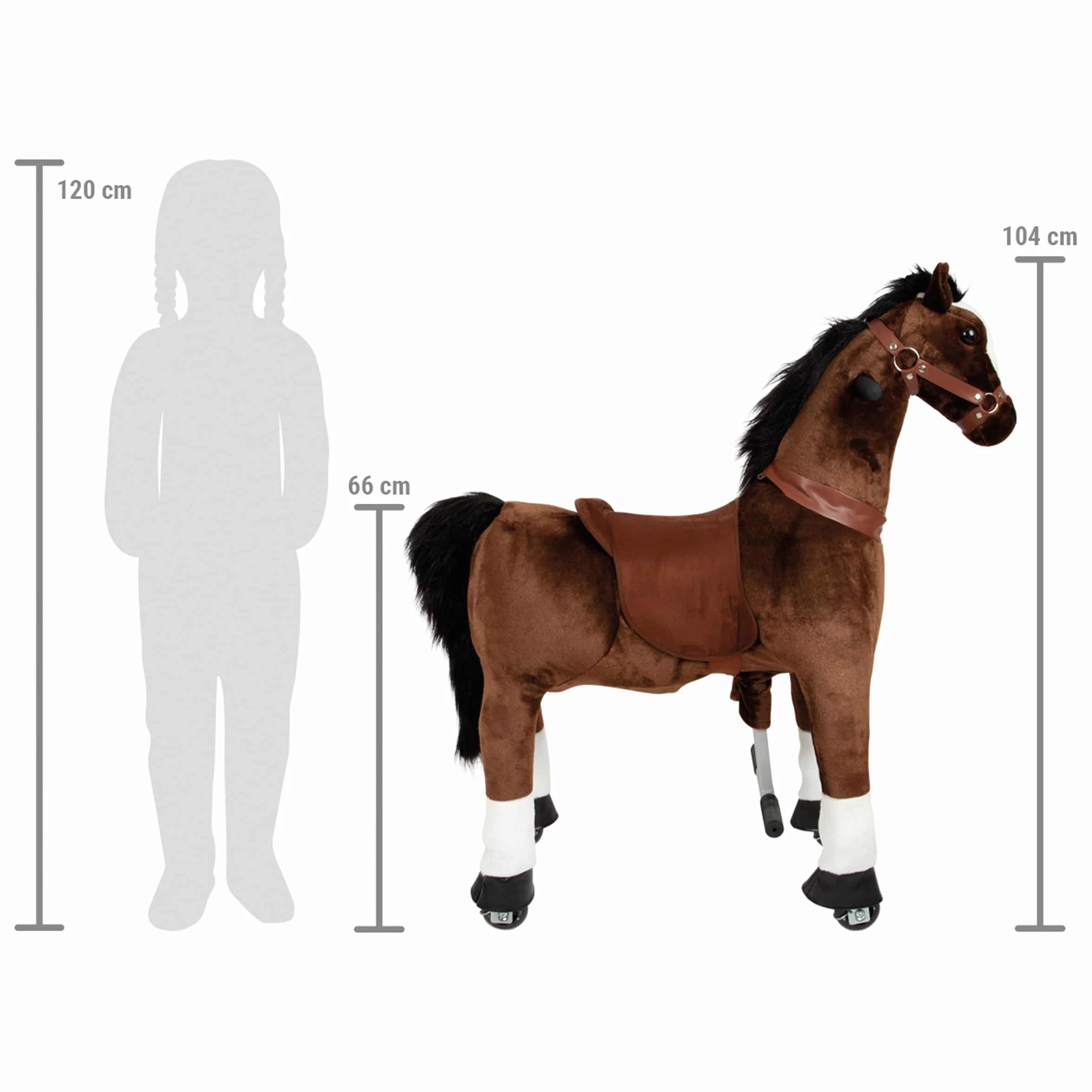 small foot Koń jeździecki na rolkach z pluszu, koń do zabawy, do jazdy konnej, obciążenie do 50 kg, dla dzieci od 5 lat, 12462, brązowy