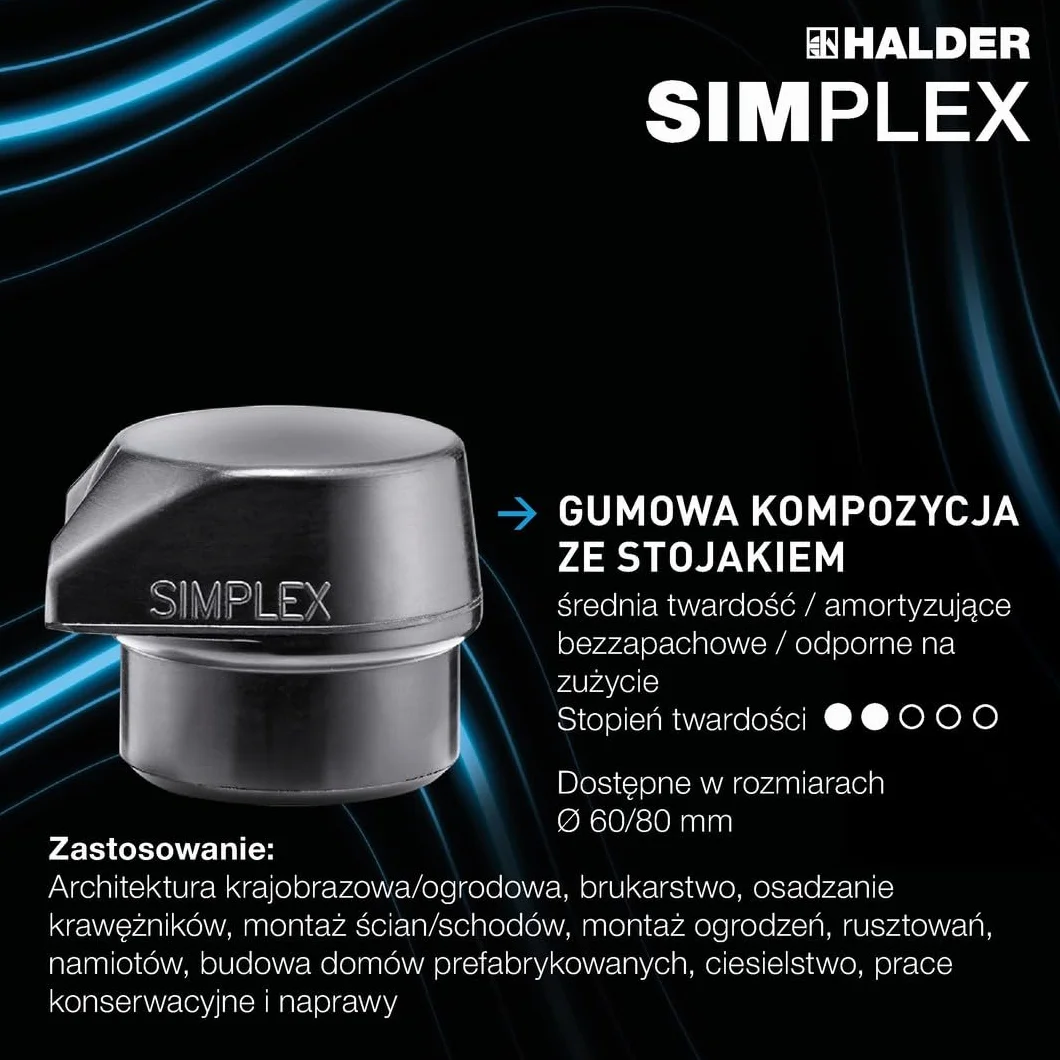 Młotek ochronny SIMPLEX, kompozycja gumowa, z podstawką; z obudową z żeliwa ciągliwego i wysokiej jakości drewnianym trzonkiem | śr. = 80 mm | 3022.280
