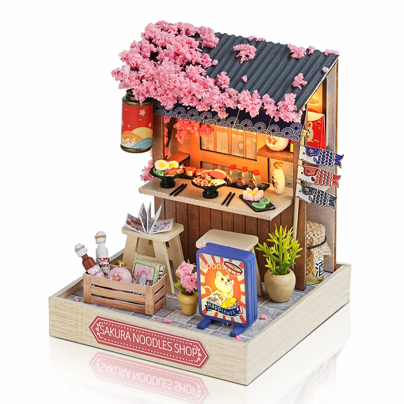Cuteefun Zestaw DIY Drewniany Domek dla Lalek, DIY miniaturowe zestawy domków dla lalek z meblami i osłoną przeciwpyłową, ręcznie robiony miniaturowy zestaw dla nastolatków, prezent dla dorosłych
