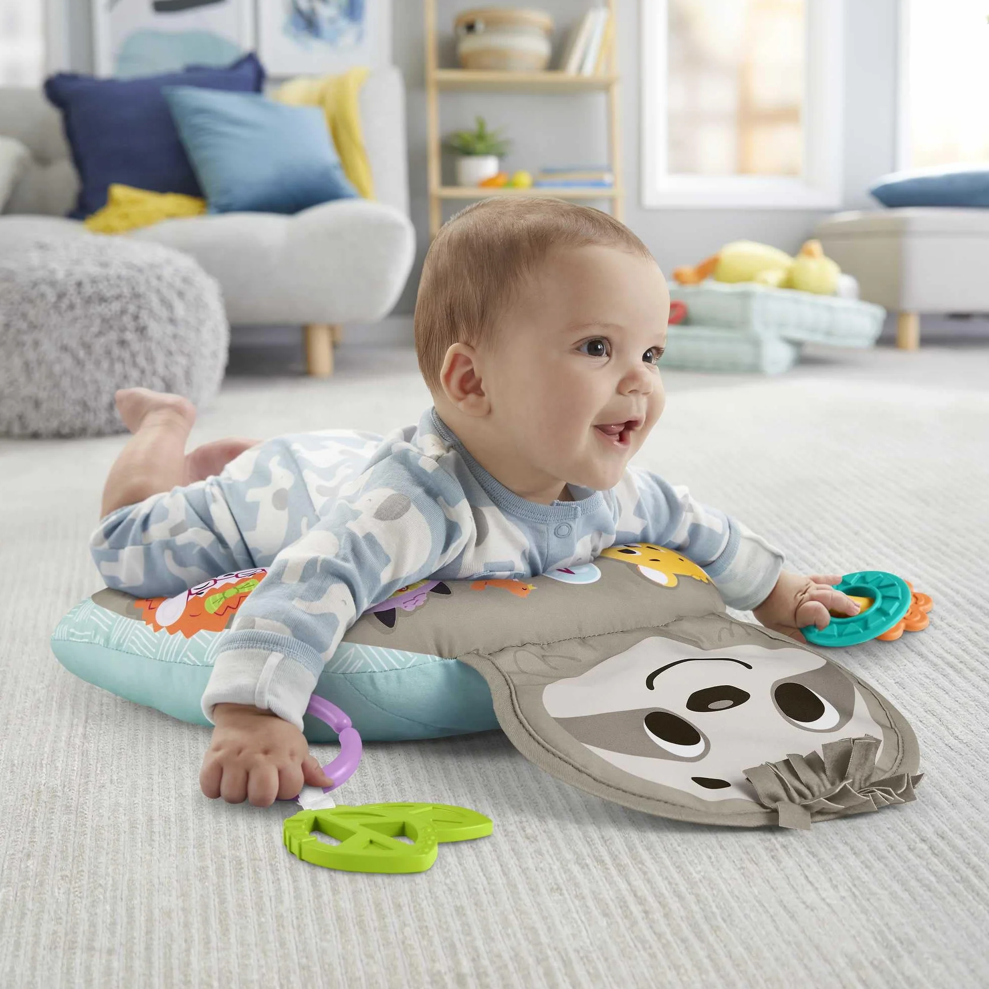 Fisher-Price Poduszka z wibracjami Muzyczny leniwiec z podparciem podczas zabawy na brzuszku + zabawki aktywizujące, GRR01