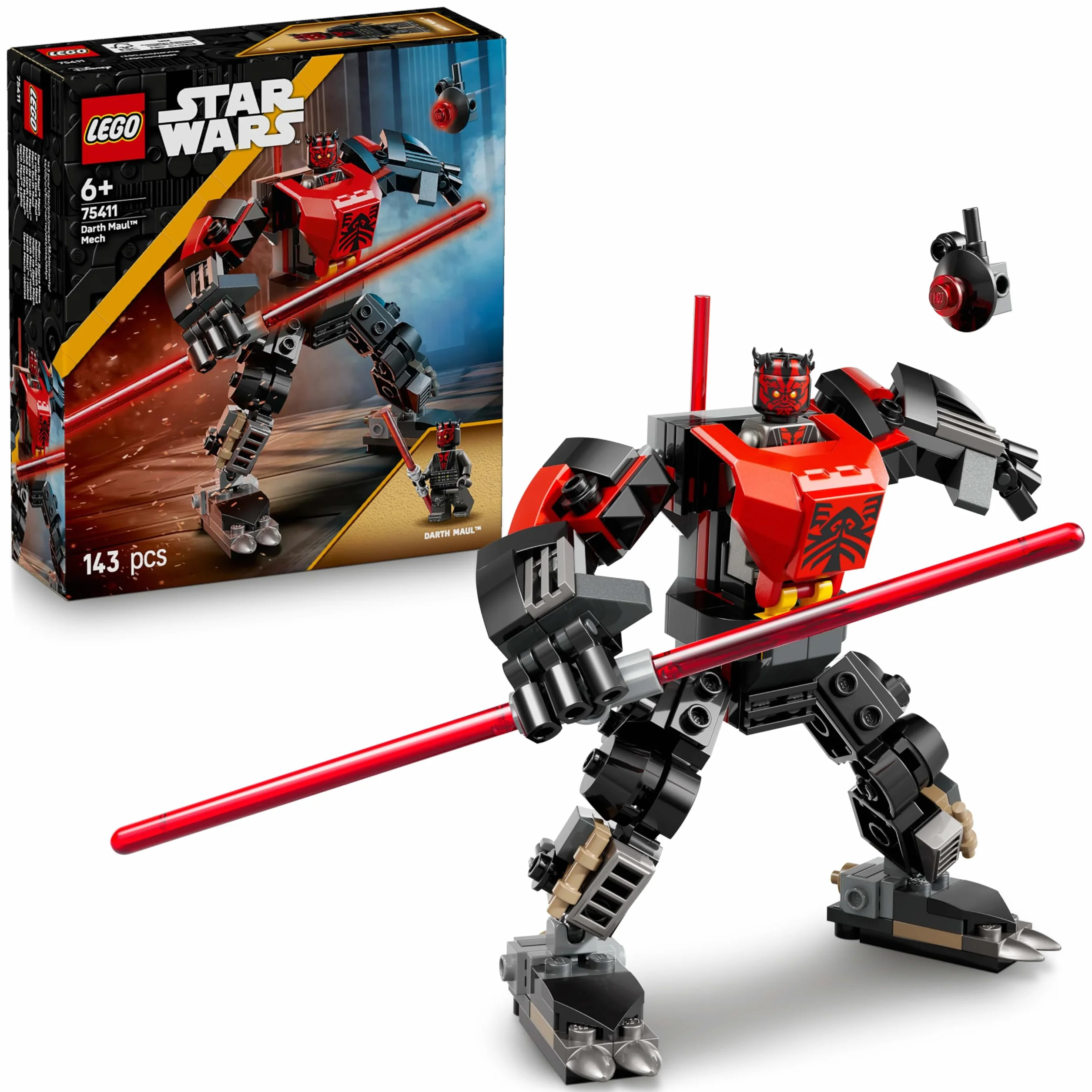 LEGO Star Wars Mech Dartha Maula, zestaw dla 6-latka, Gwiezdne Wojny: Wojny klonów do kolekcji, zabawka konstrukcyjna dla dziecka, pomysł na prezent dla chłopców i dziewczynek w wieku od 6 lat 75411