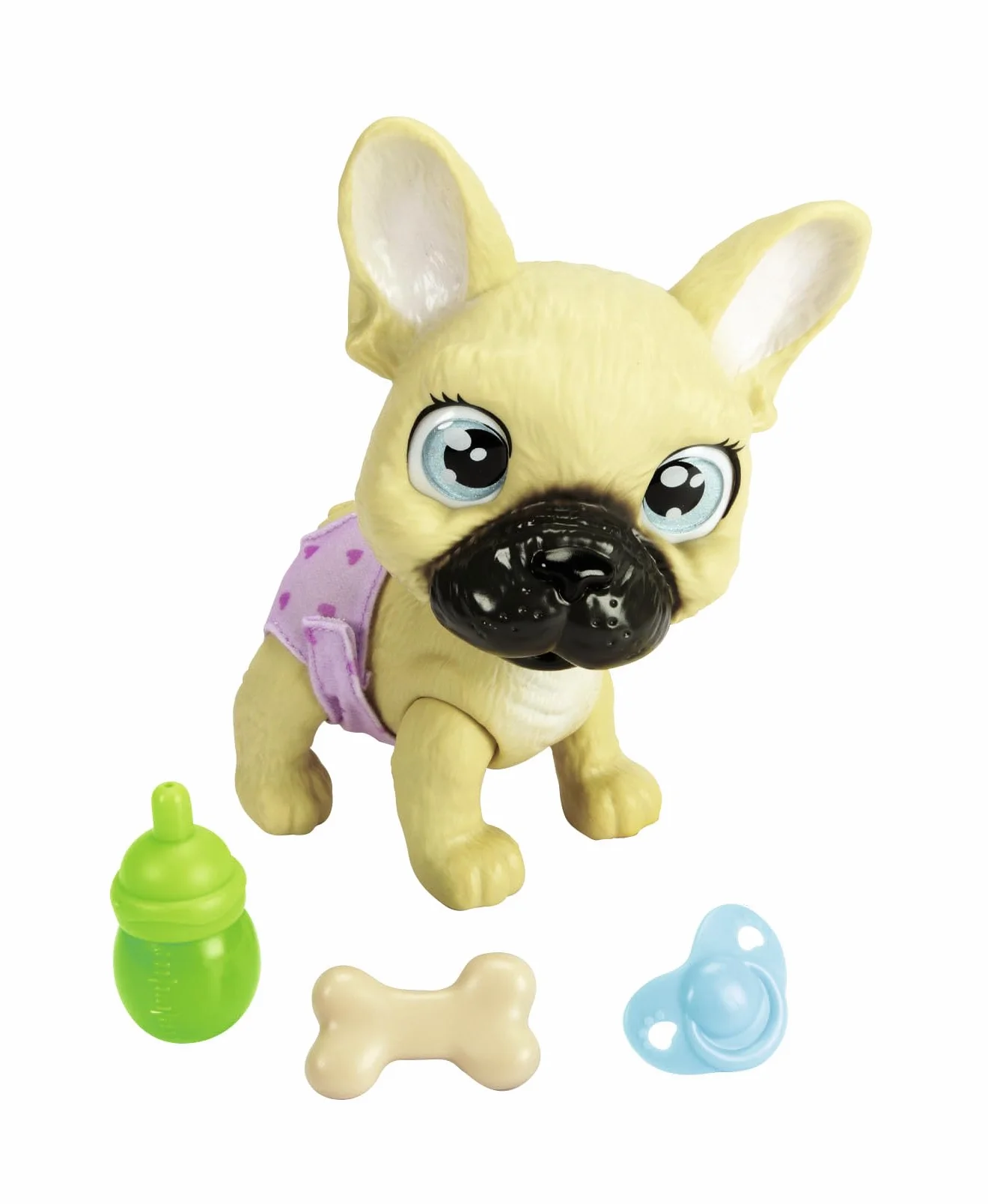 Simba 105950098 Pamper Petz Buldog francuski z funkcją picia i siusiania 15 cm; szczeniaczek z akcesoriami - niespodziankami; magiczna łapka zdradza płeć pupila;zwierzak dla dzieci od 3 lat