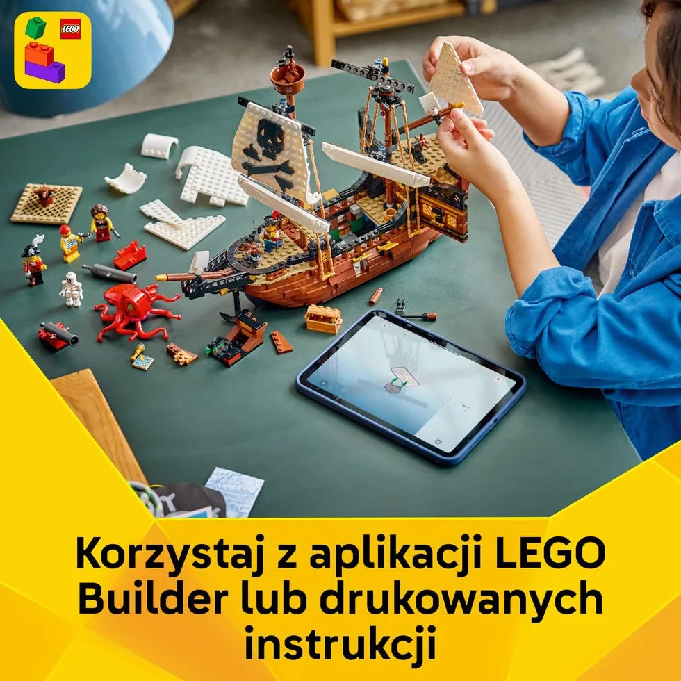 LEGO Creator 3 w 1 Legendarny statek piracki, zabawka konstrukcyjna dla chłopca lub dziewczynki, możliwość przebudowania na zamek lub bliźniacze statki, prezent dla dzieci w wieku od 9 lat 31387