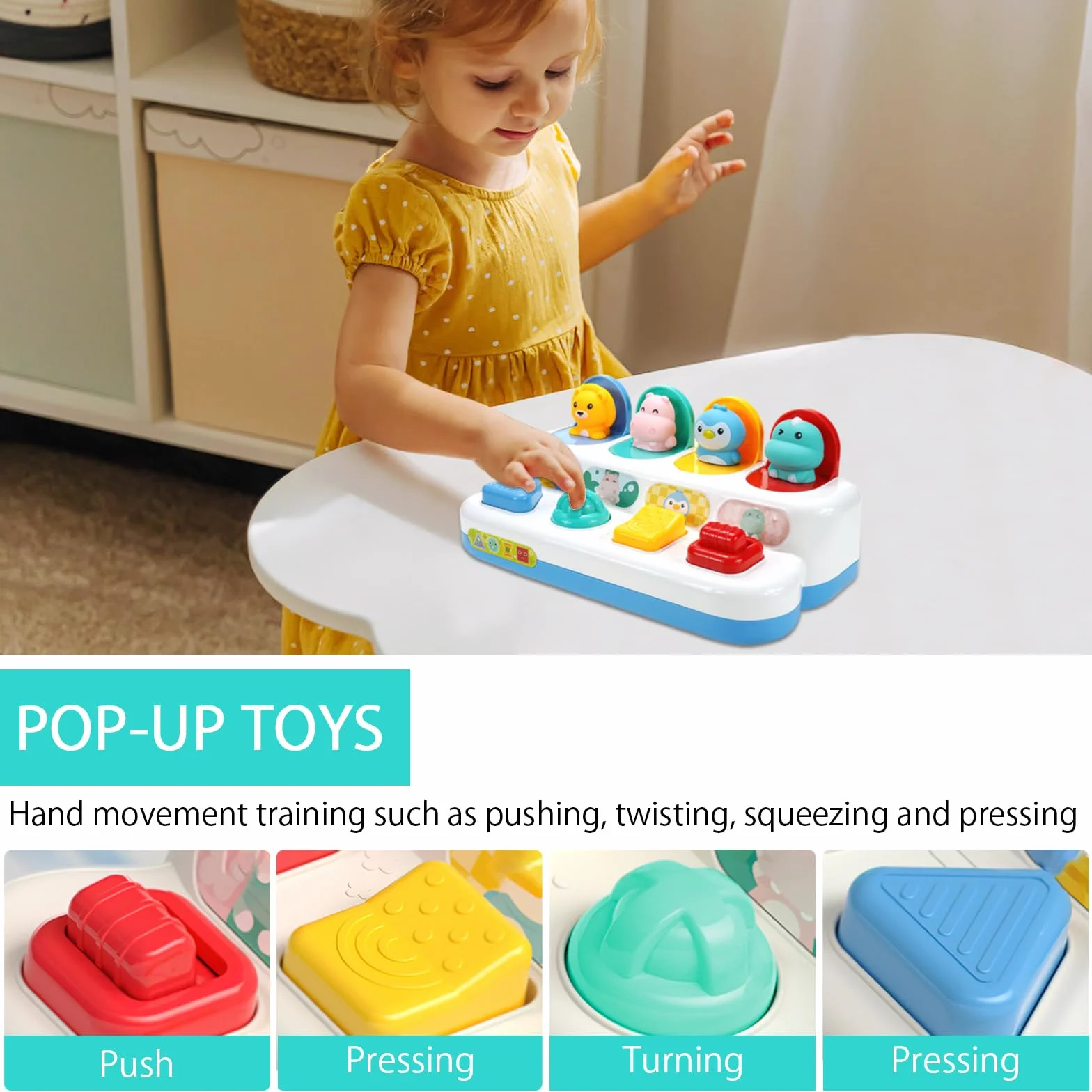 Pop up Baby Zabawka od 12 miesięcy, Montessori Zabawka od 1 roku Zabawka motoryczna od 6 miesięcy Wczesny rozwój Przyczyna & skutek Zabawka edukacyjna Niemowlęce prezenty na Wielkanoc Chłopiec