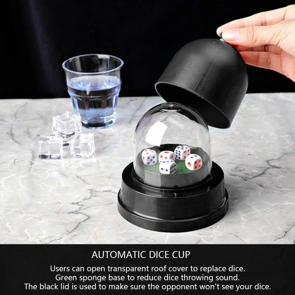 Leatherette Dice Cup with Lid,Dice Shaker Cup,Automatic Dice Roller Cup,Professional KTV Pub Bar Hand Shaking Dice Cup Shaker Battery Powered with 5 Dices(Batteries Not included)