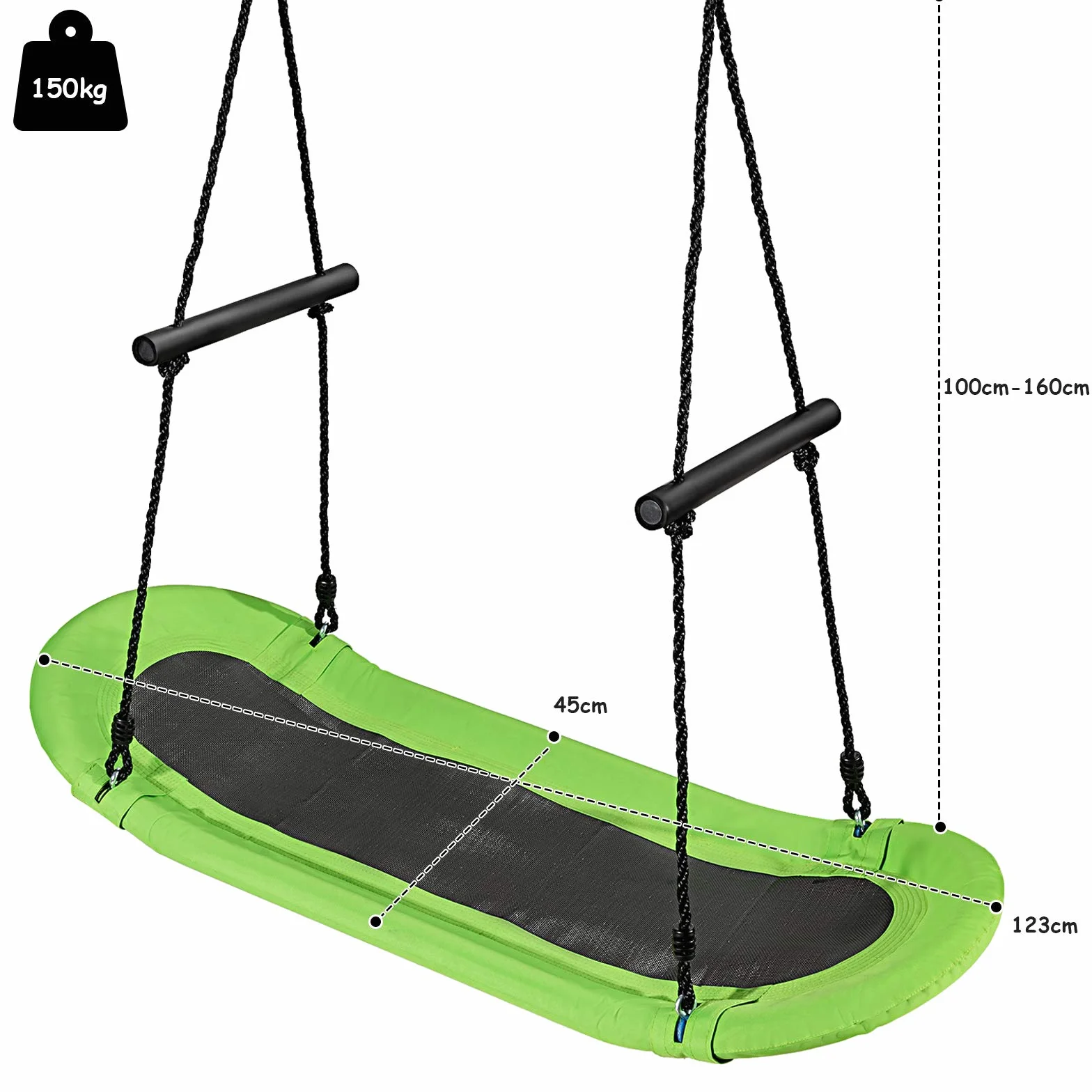 COSTWAY okrągła huśtawka wisząca z deską do skateboardu z uchwytami, huśtawka dla dzieci o ładowności do 150 kg, wielofunkcyjna huśtawka na zewnątrz, huśtawka na drzewo, huśtawka ogrodowa dla dzieci i