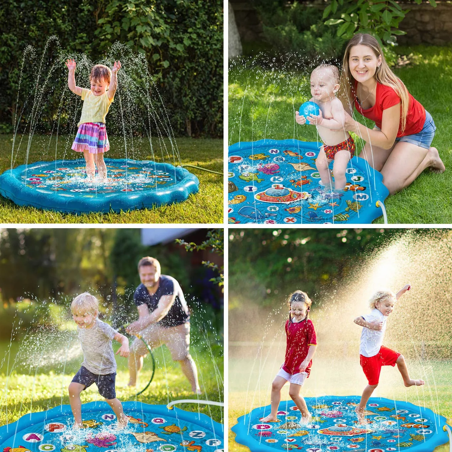 Paochocky Summer Sprinkler Water Play Mat 170 cm Duża Okrągła Nadmuchiwana Mata do Zabawy na Swieżym Powietrzu Letnia Zabawka Wodna do Zajęć Rodzinnych/Plaży/Ogrodu dla Chłopców, Dziewcząt, Zwierząt