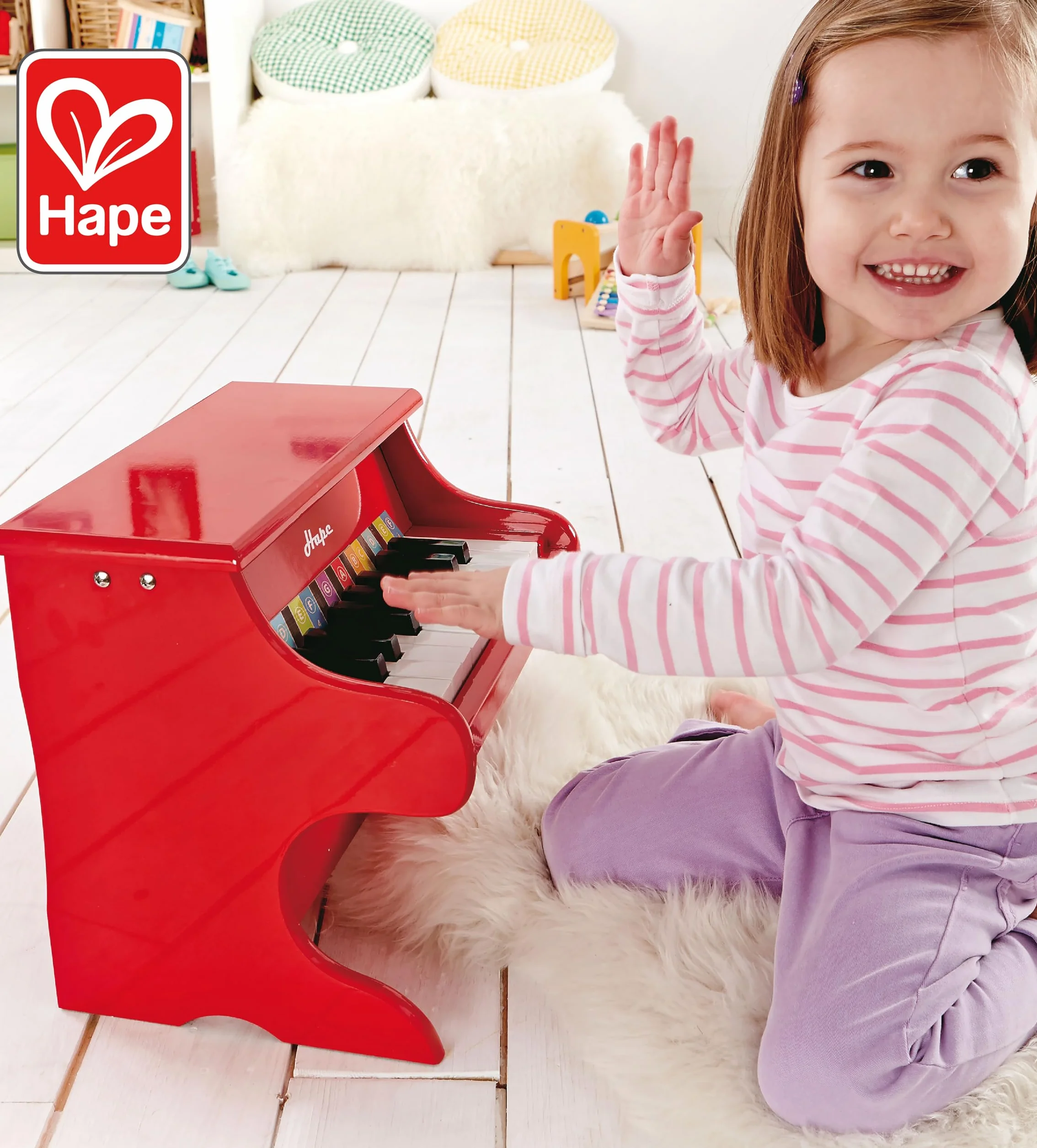 Hape 18-klawiszowy drewniany mini fortepian zabawka czerwony