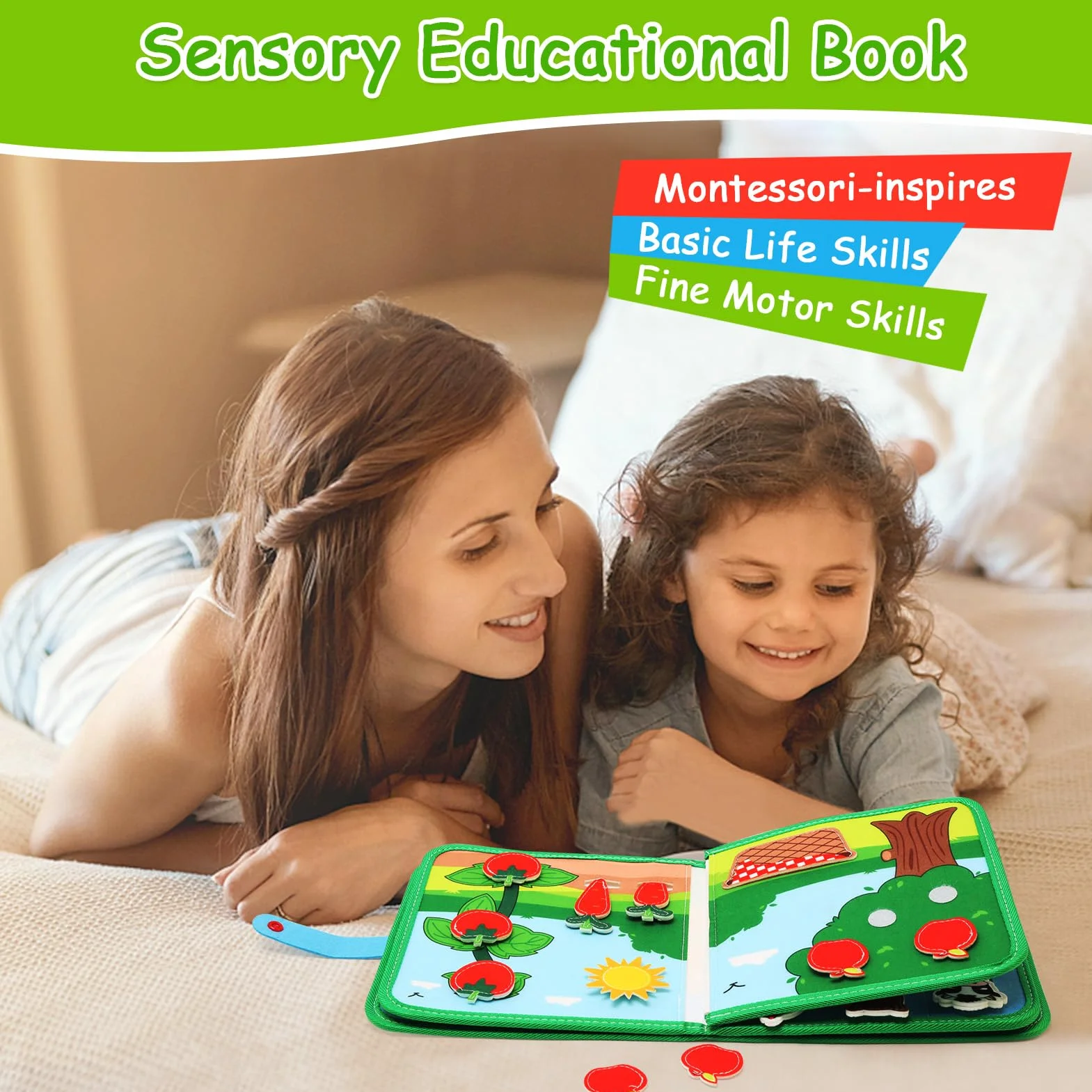 LEADSTAR Quiet Book Montessori zabawka dla małych dzieci, 18 w 1, z motywem gospodarstwa, sensoryczna książeczka Busy Book do podróży, samochodu, samolotu, motoryki precyzyjnej, zabawka Montessori od