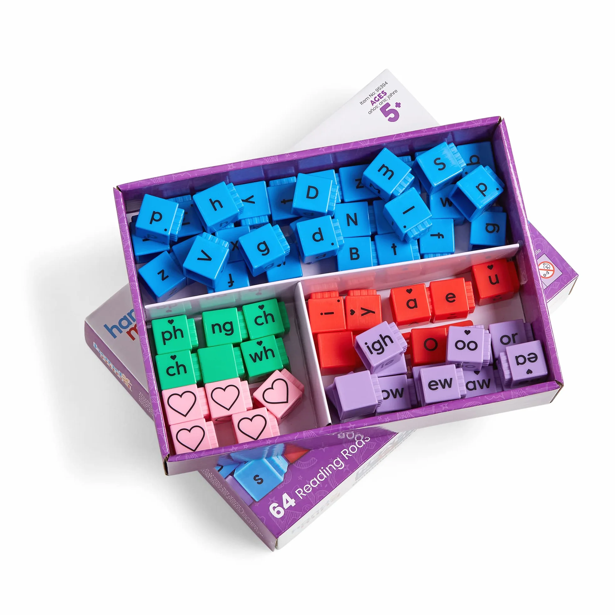Learning Resources Klocki Reading Rods do Nauki Sight Words, Nauka czytania, Zabawa w tworzenie słów, Klocki z literkami, Sight words, Słowa trzyliterowe, Zabawki do nauki ortografii