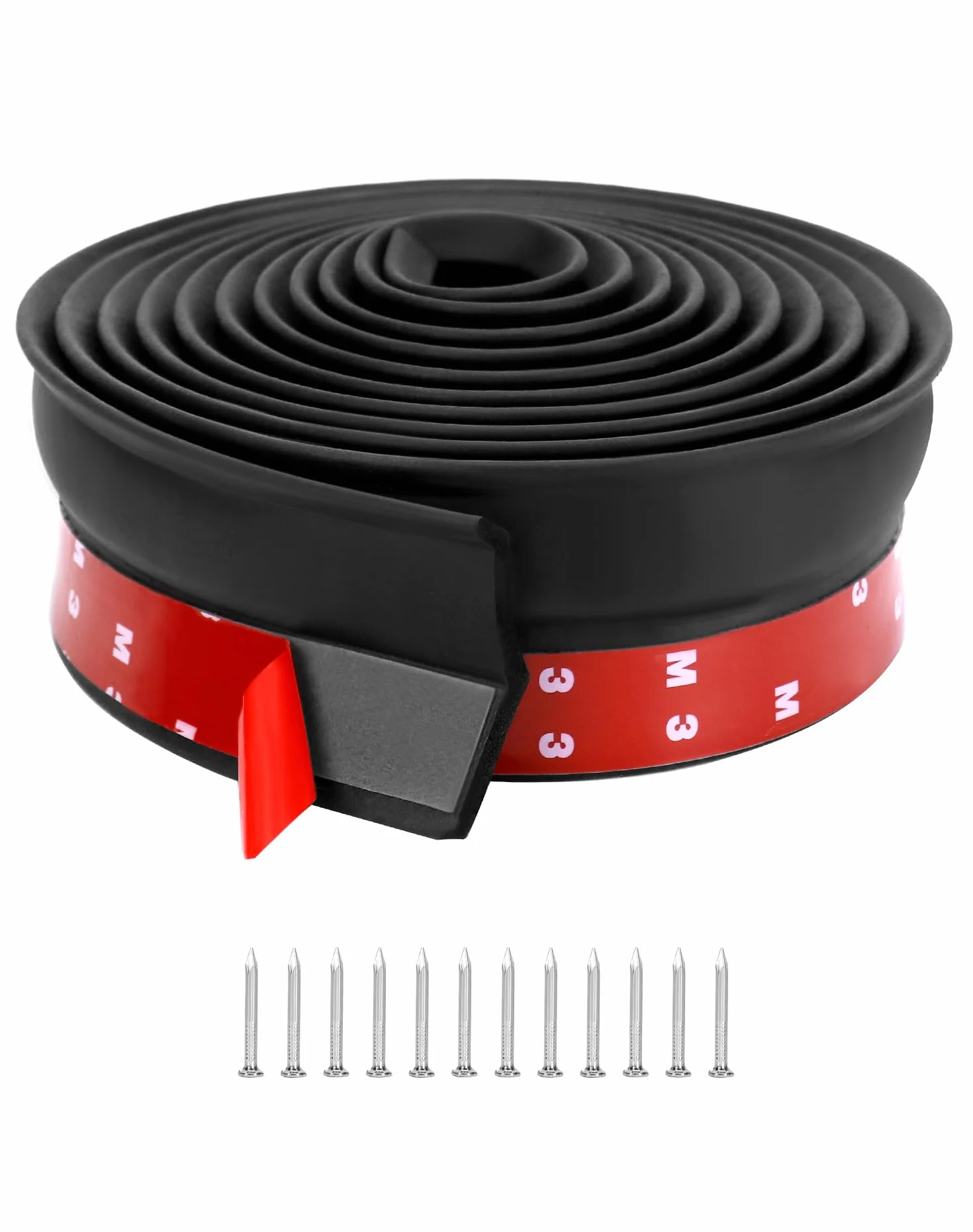 QWORK® Uszczelka do bramy garażowej 3 m, uszczelka gumowa do bramy garażowej, do ochrony skrzydeł, brudu i czynników atmosferycznych, z gwoździami