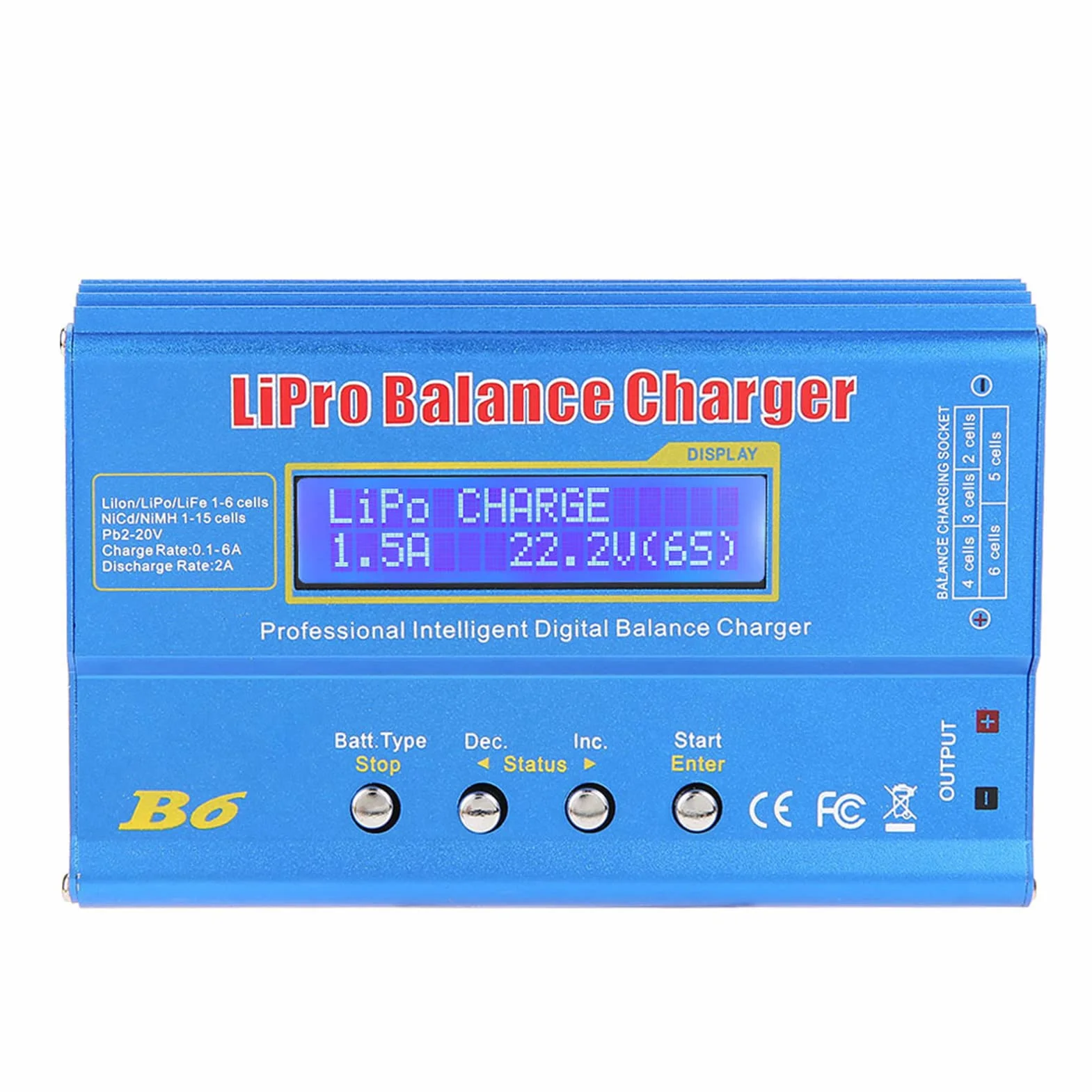 80W Ładowarka do Akumulatorów dla LiPo/Li-ION/LiFe (1-6S) i NiMH/NiCd (1-15S) z Wyświetlaczem LCD, Równoległym Ładowaniem i Adapterem DC 10-20V z wtyczką UE