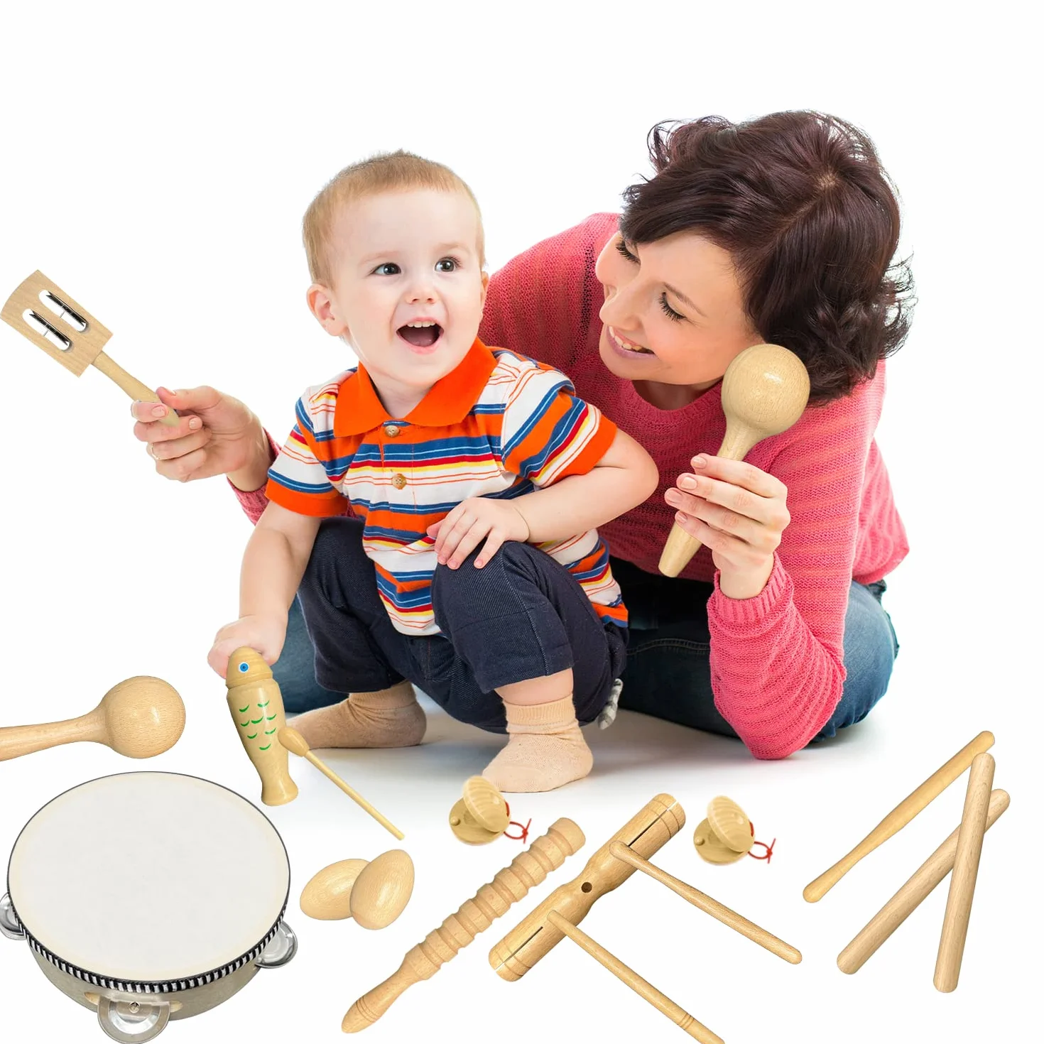Drewniane instrumenty muzyczne dla małych dzieci i niemowląt, zestaw dla dzieci 3-6 lat, zestaw małych instrumentów