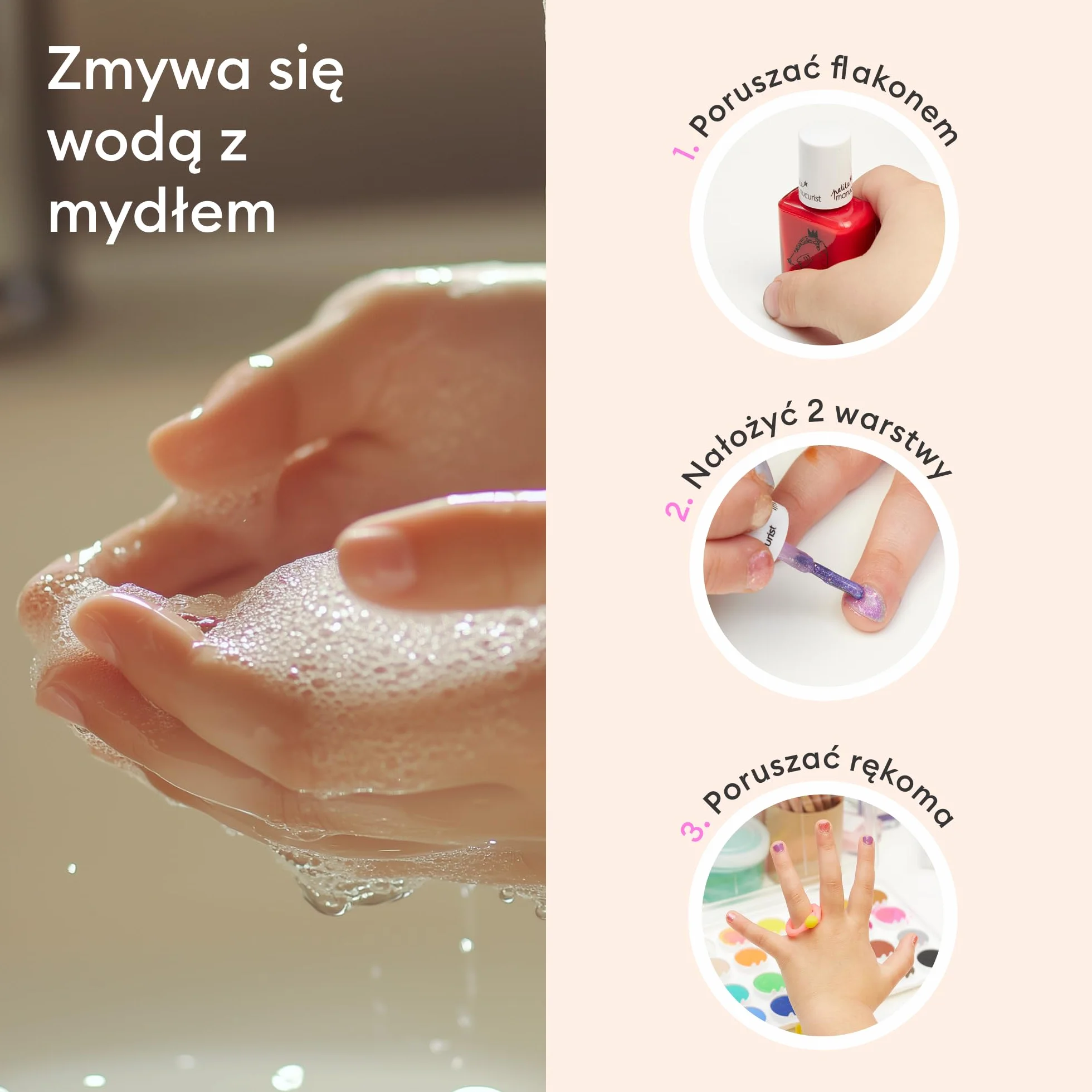 Manucurist Barbapapa Zestaw lakierów do paznokci dla dzieci na bazie wody 3 nietoksyczne lakiery różowy żółty zielony
