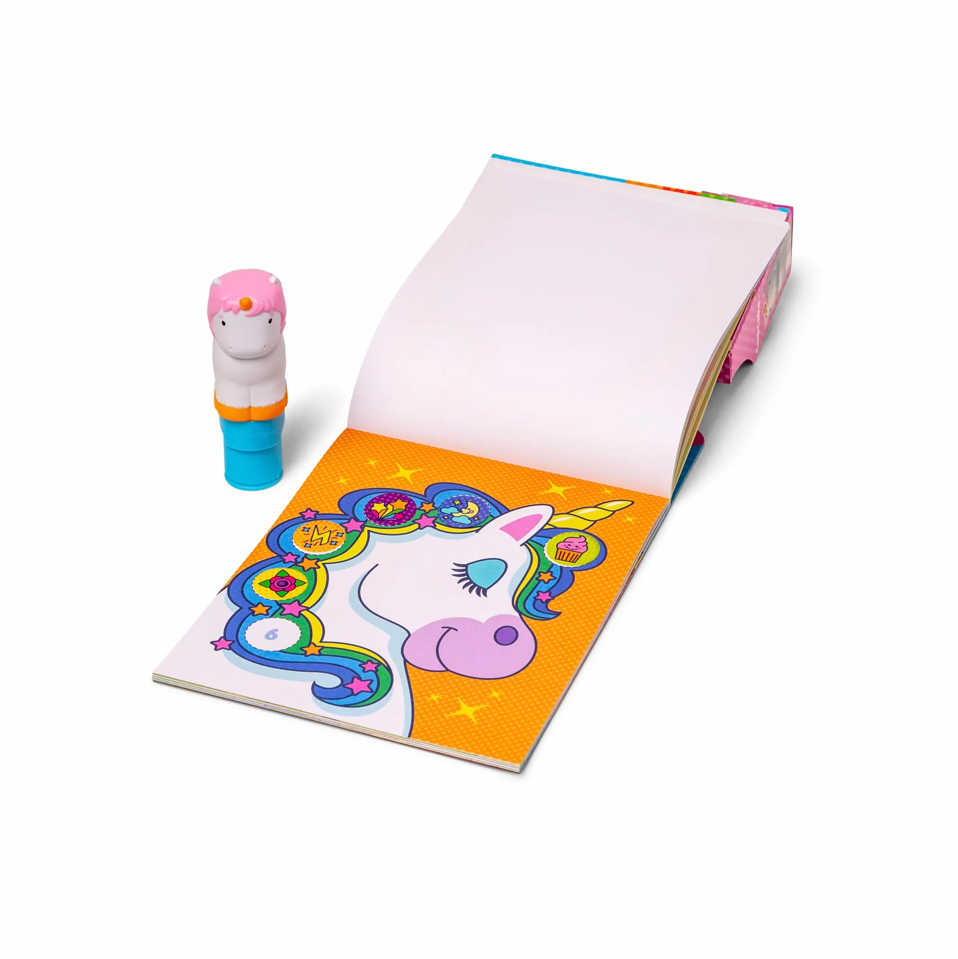 Melissa & Doug Naklejka WOW! 24-stronicowy znacznik naklejek i blok aktywności z 300 naklejkami - jednorożec, gra edukacyjna dla dzieci, 3 lata - certyfikat FSC