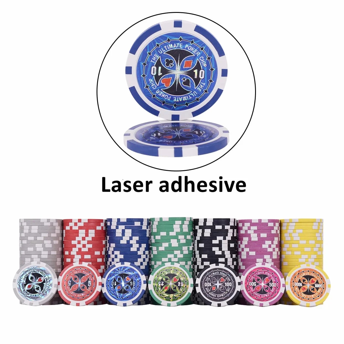 COSTWAY Zestaw żetonów pokerowych z 300szt laserowych żetonów (11,5 grama), karty pokerowe, 5 kości, aluminiowe etui do Texas Holdem, Blackjack, Roulette