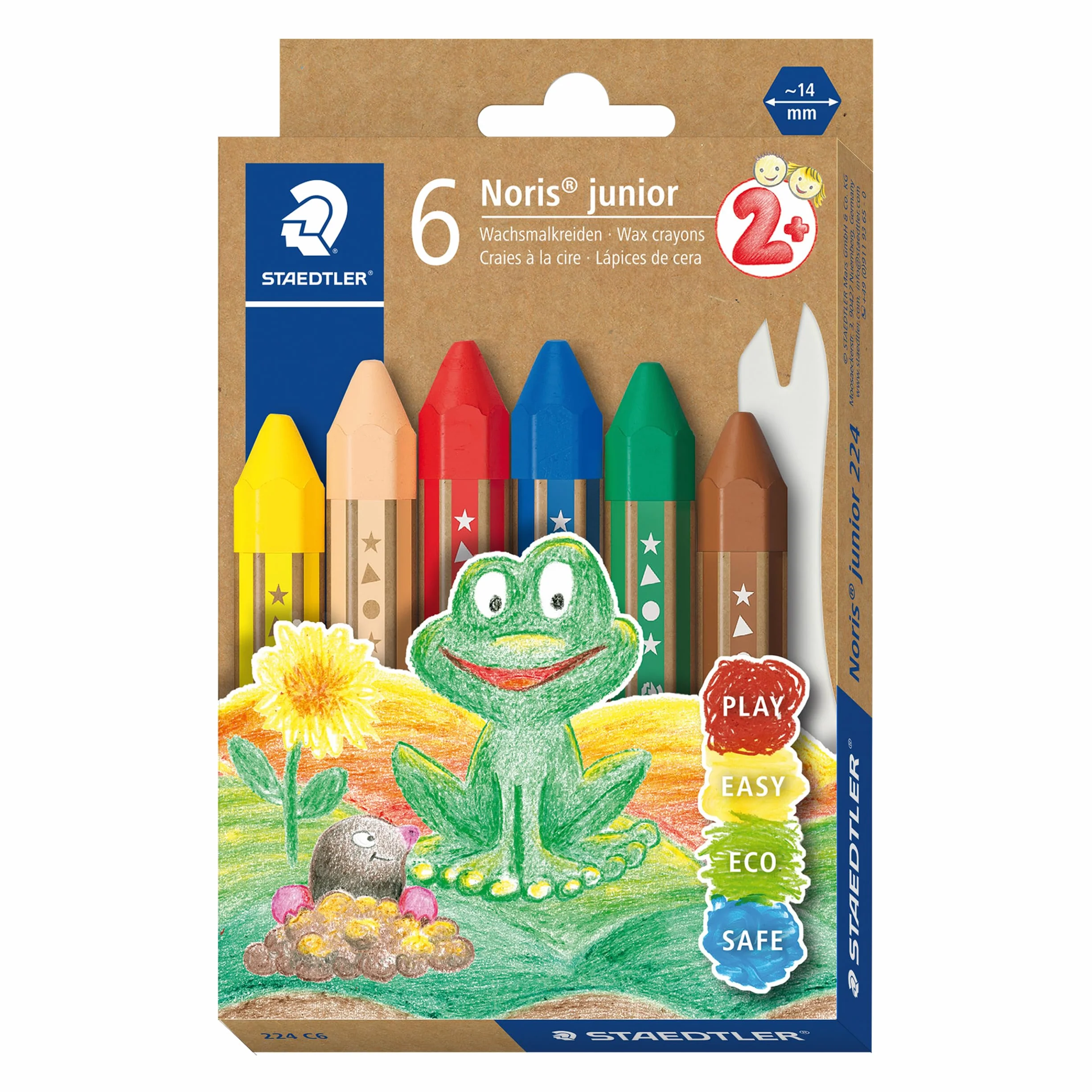 STAEDTLER 224 Noris Junior kredki woskowe dla 2 lat, różne kolory, 6 sztuk