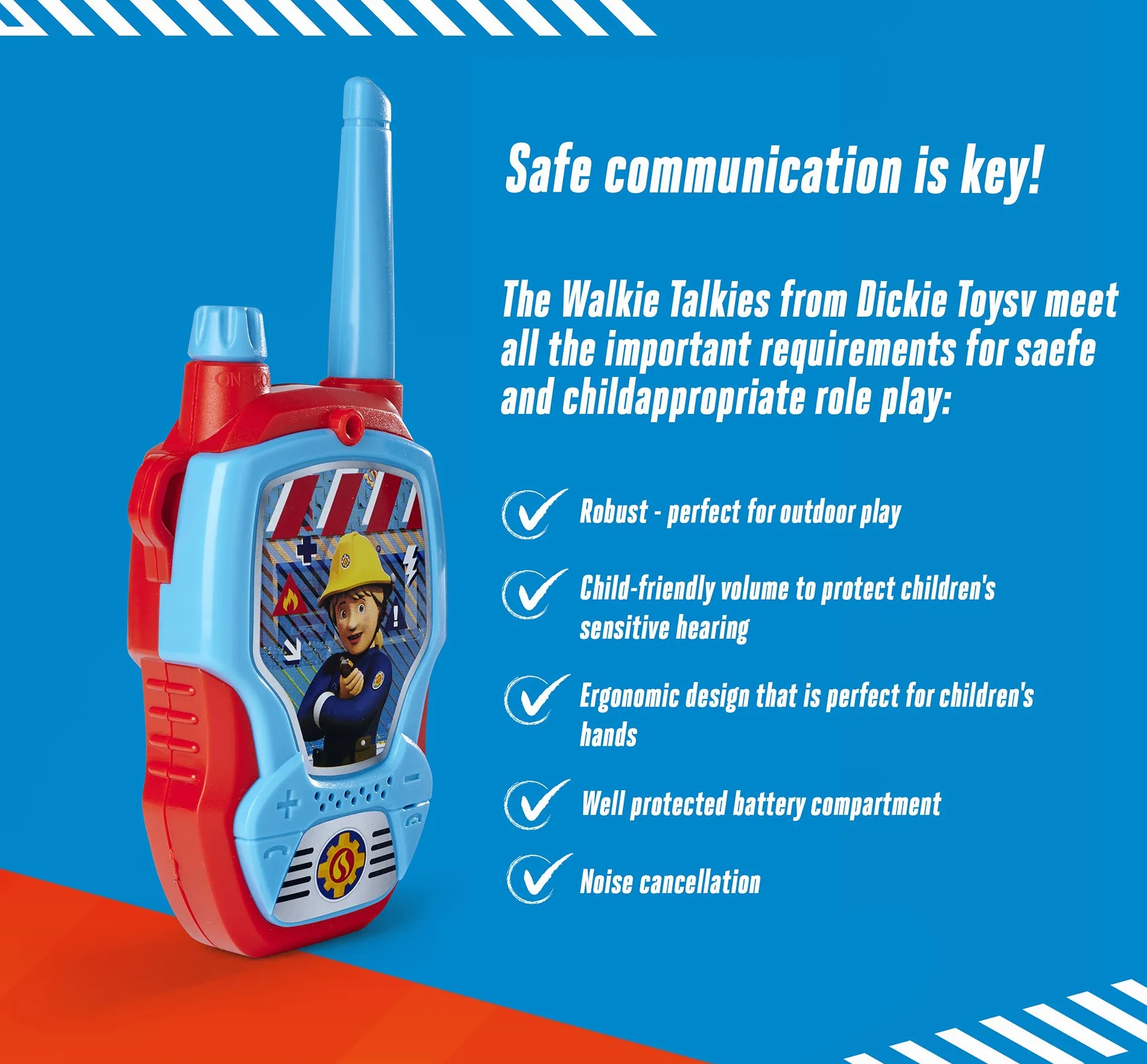 Dickie Toys Strażak Sam Walkie Talkies – 2 urządzenia radiowe, zaprojektowane specjalnie dla dzieci od 4 lat, zasięg do 100 m, zabawkowe radiotelefony