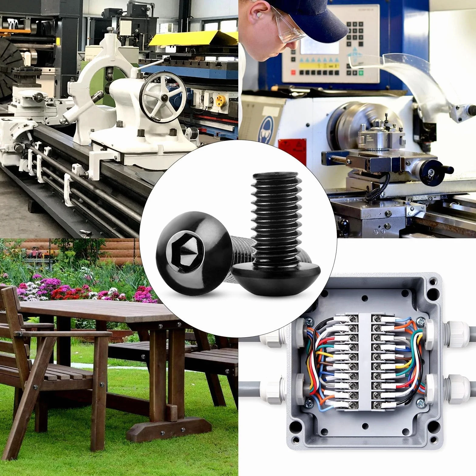 15 sztuk śrub z łbem soczewkowym M6 x 65 mm czarne śruby z łbem płaskim M6 304 stal szlachetna z gniazdem sześciokątnym pełny gwint śruby meblowe do projektów DIY, napraw mebli, montażu