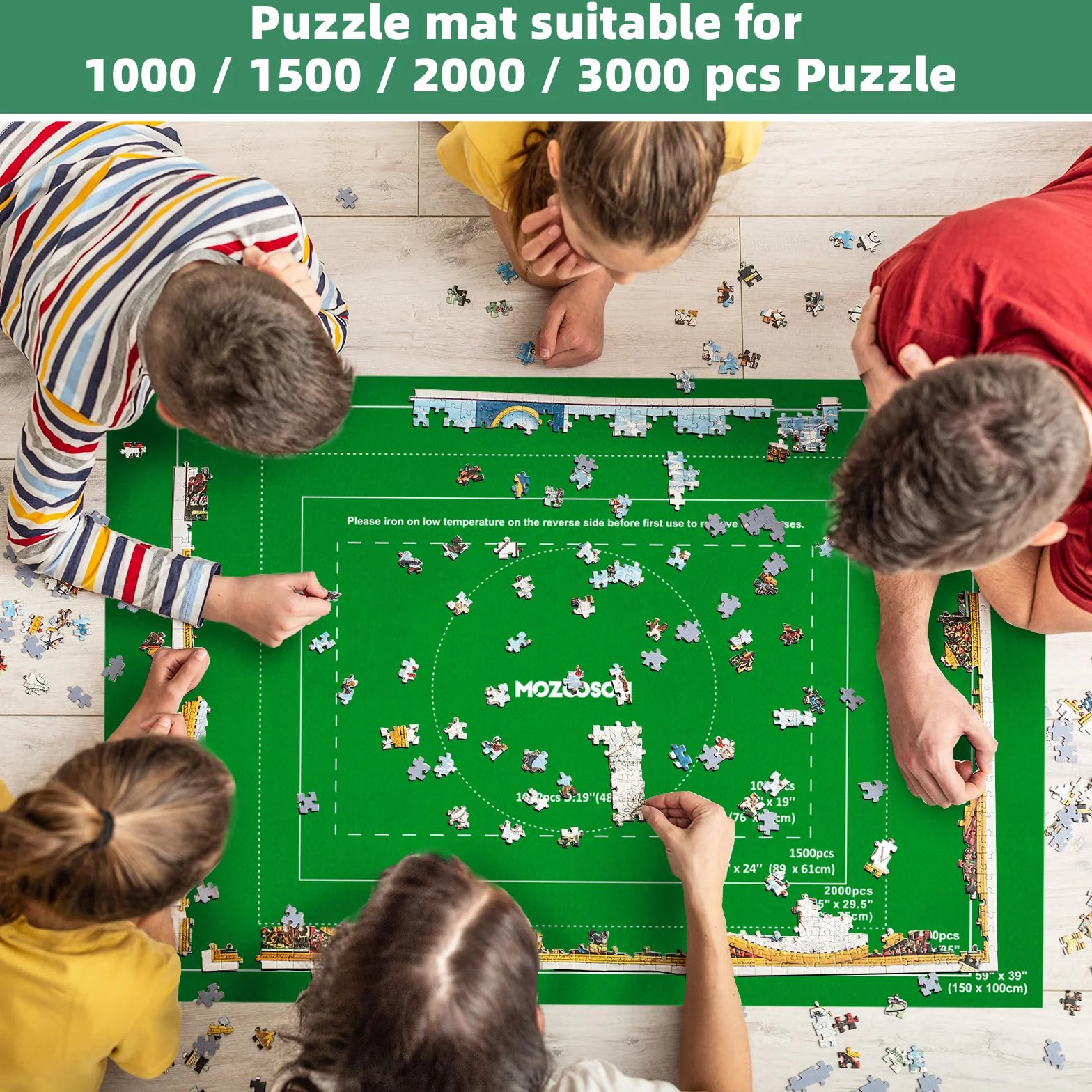MOZOOSON Mata do puzzli, mata do puzzli, rolka 3000/2000/1500/1000 elementów, akcesoria do przechowywania i przenoszenia puzzli, rolka puzzli, dywan z 6 sortownikami